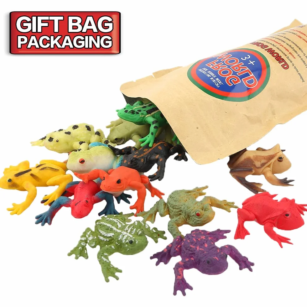 YeoNational&Toys Frog Toys, 12 Sacchetti Mini Rane Di Gomma, Gomma Elastica Flessibile, Soffice Ed Elastica, Ogni 2 Pollici
