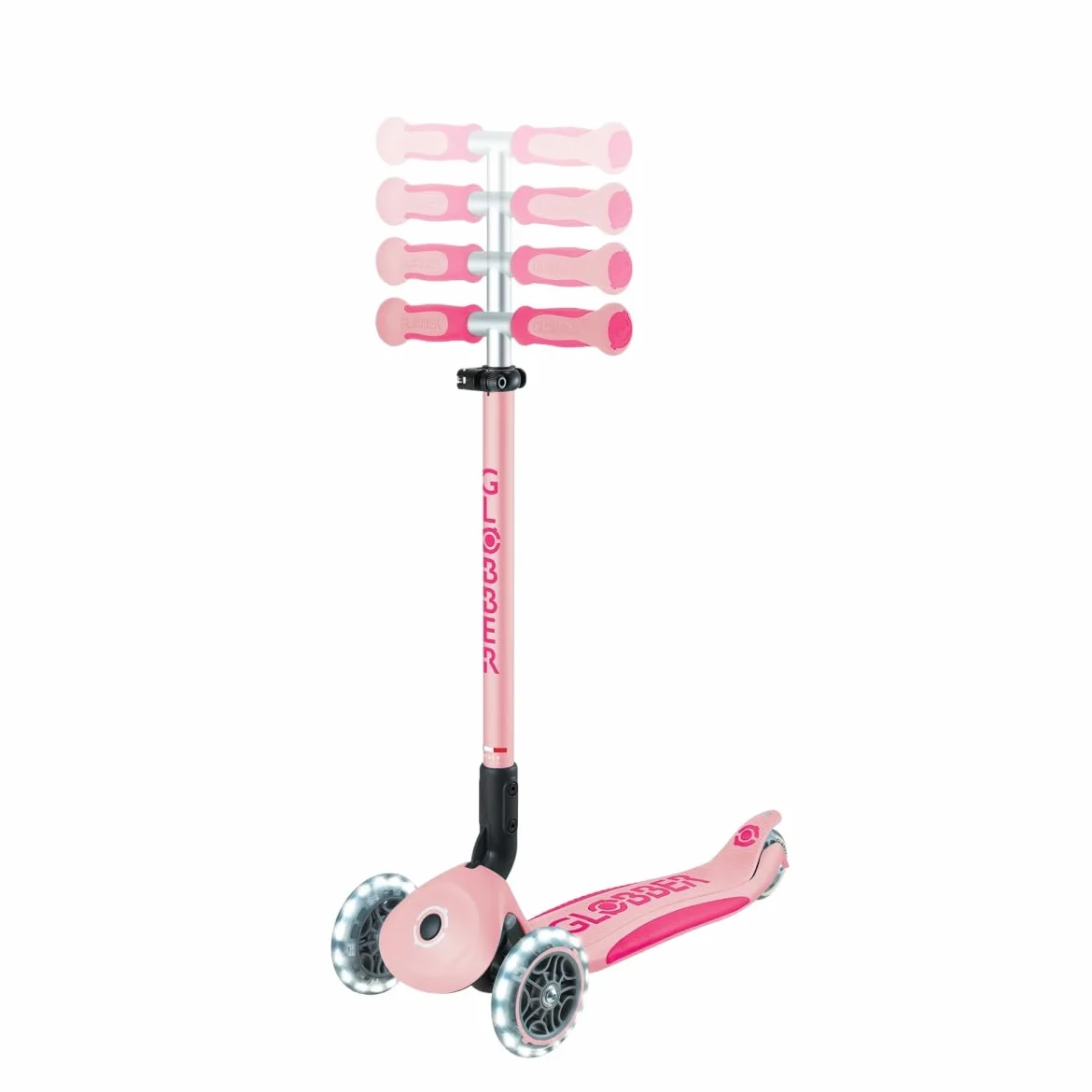 Globber - GO UP Deluxe Lights - Monopattino a 3 ruote con seduta, per bambini dai 15 mesi ai 6 anni, rosa