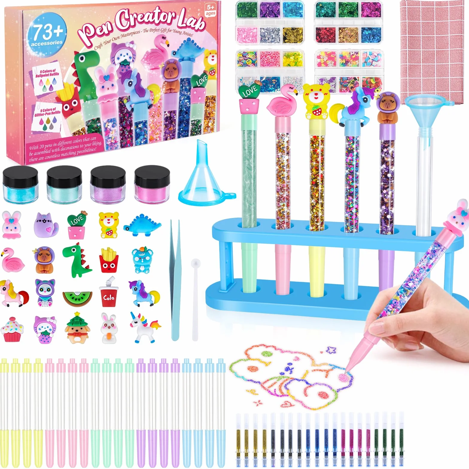 Kazzley Laboratorio delle Penne 73 Pezzi, Fabbrica delle Penne crea 20 Penne Glitter, Lavoretti Creativi per Bambini 5-12 Anni
