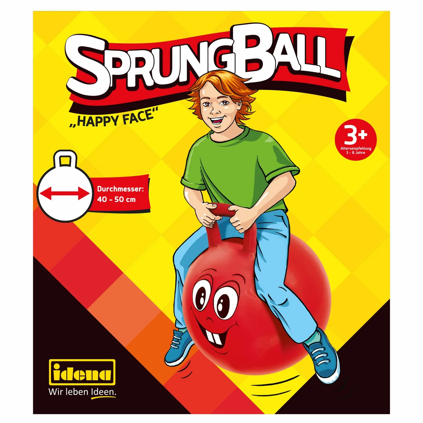 Idena 40093 – Sprung Ball Happy Face, 45 – 50 cm, Rosso