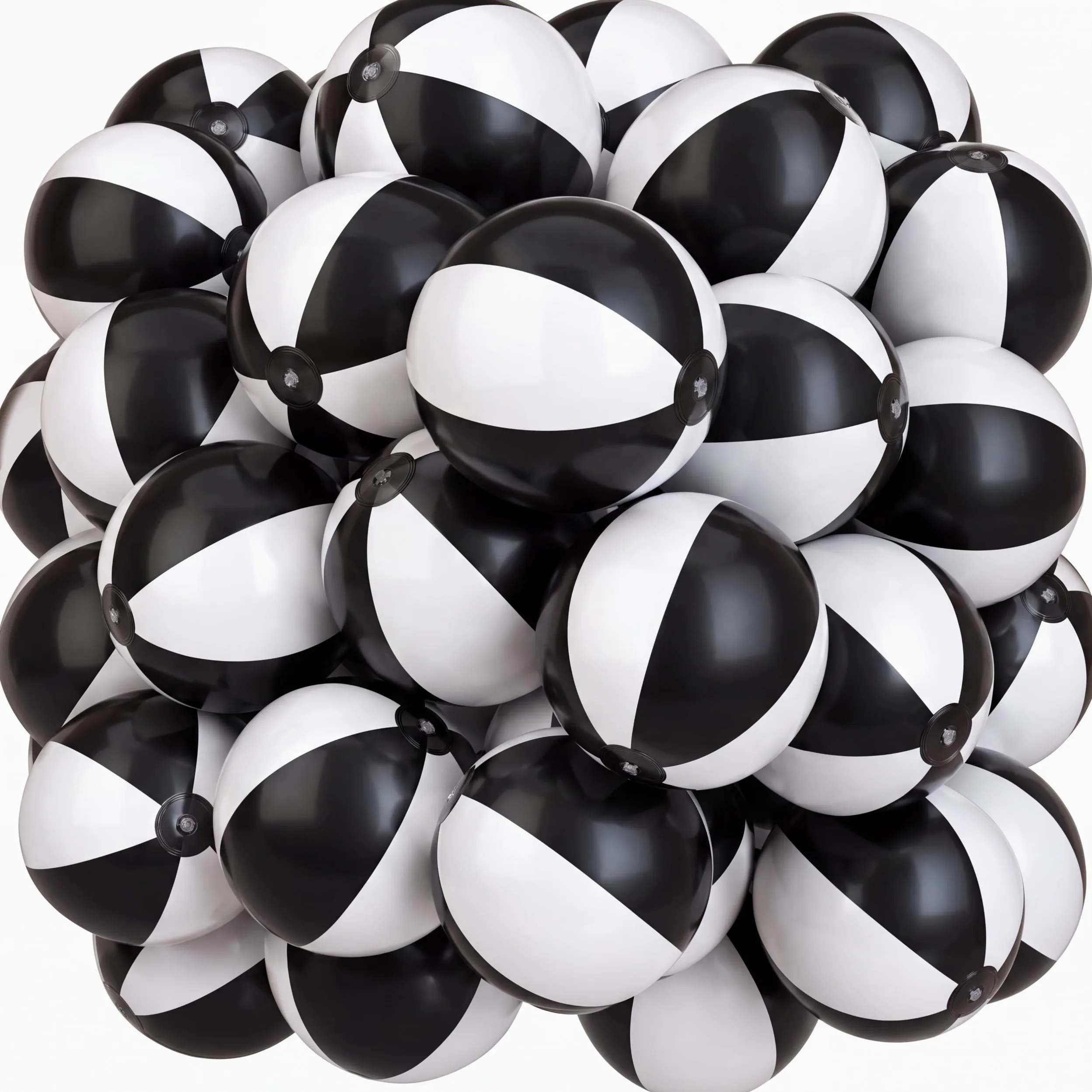 Zhanmai 40 palline da spiaggia gonfiabili, 25,4 cm, per piscina e spiaggia, per adolescenti e adulti, giocattoli per piscina, decorazioni estive hawaiane a tema tropicale, bomboniere (nero e bianco)