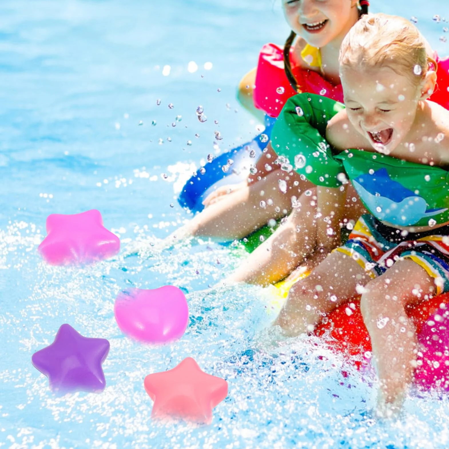 100 palline colorate dell'oceano a forma di cuore e stella, per bambini – giocattoli da nuoto in plastica per balli, feste e tempo di gioco