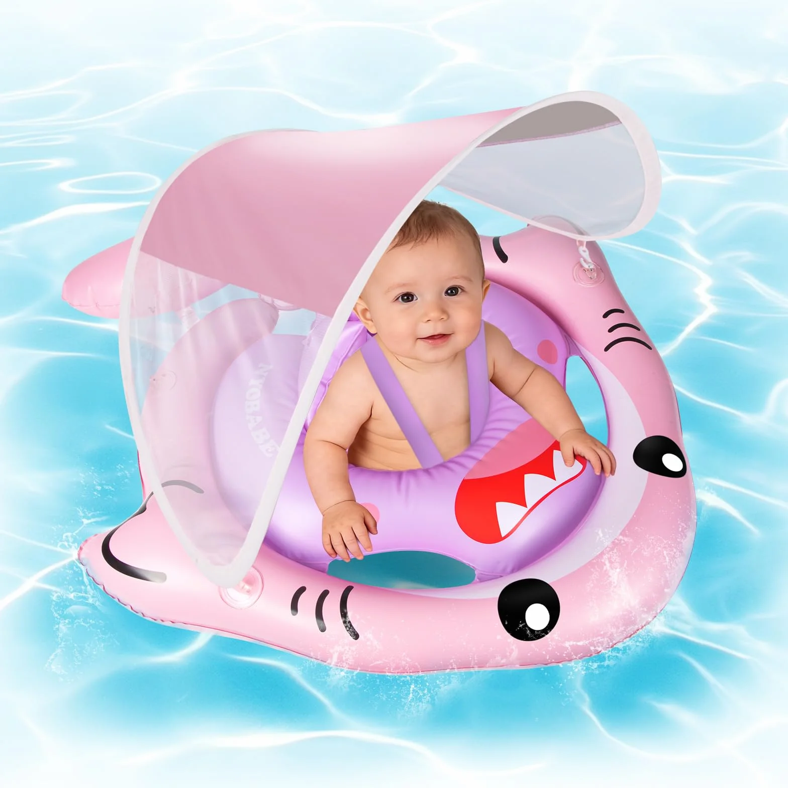 NYOBABE Salvagente Neonato con Parasole SPF 50+, Ciambella Neonato Mare 6-36 Mesi con Camera d'aria Posteriore Anti-Ribaltamento, Salvagente Bambini 9-15Kgs