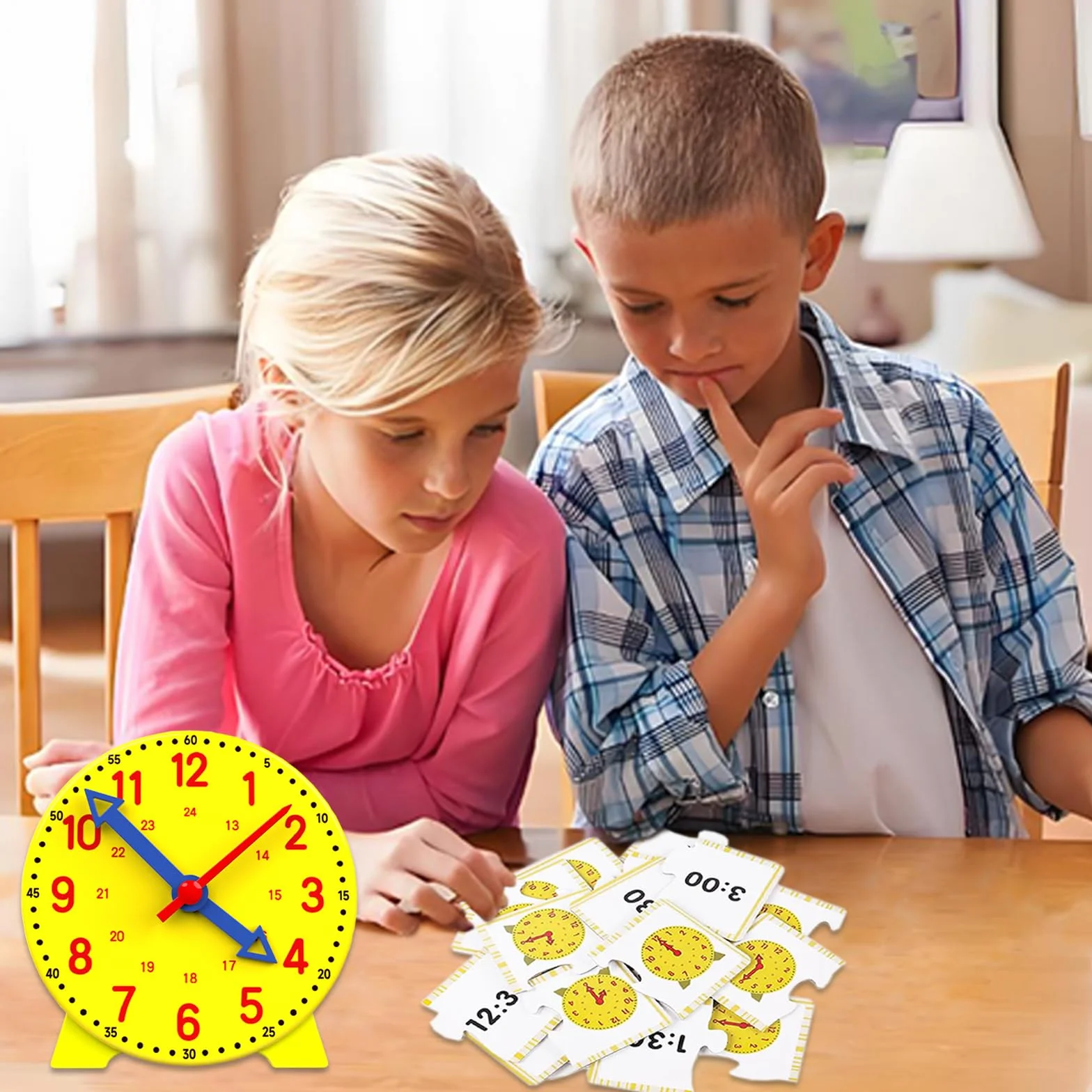 Gioco Orologio Bambini, Orologio Educativo Learning Resources Set di attività di Lettura dell’Ora Giochi Matematica Modello di Orologios Didattico con 12 Carte Didattiche, per Ragazzi, Ragazze