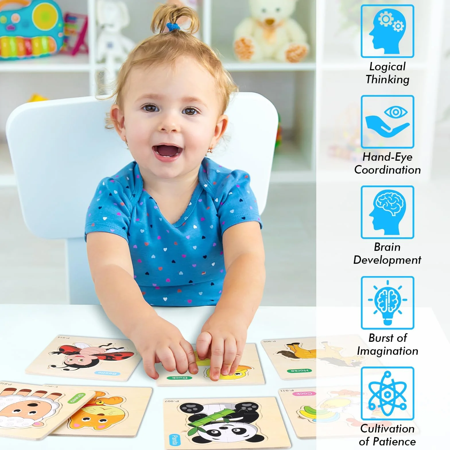 Puzzle Legno Bambini, 12 Pezzi Puzzle Animali Legno, Giocattoli Educativi Montessori Bambini 1 2 3 Anni, Set Puzzle per Regali Compleanno Pasqua Halloween Natale