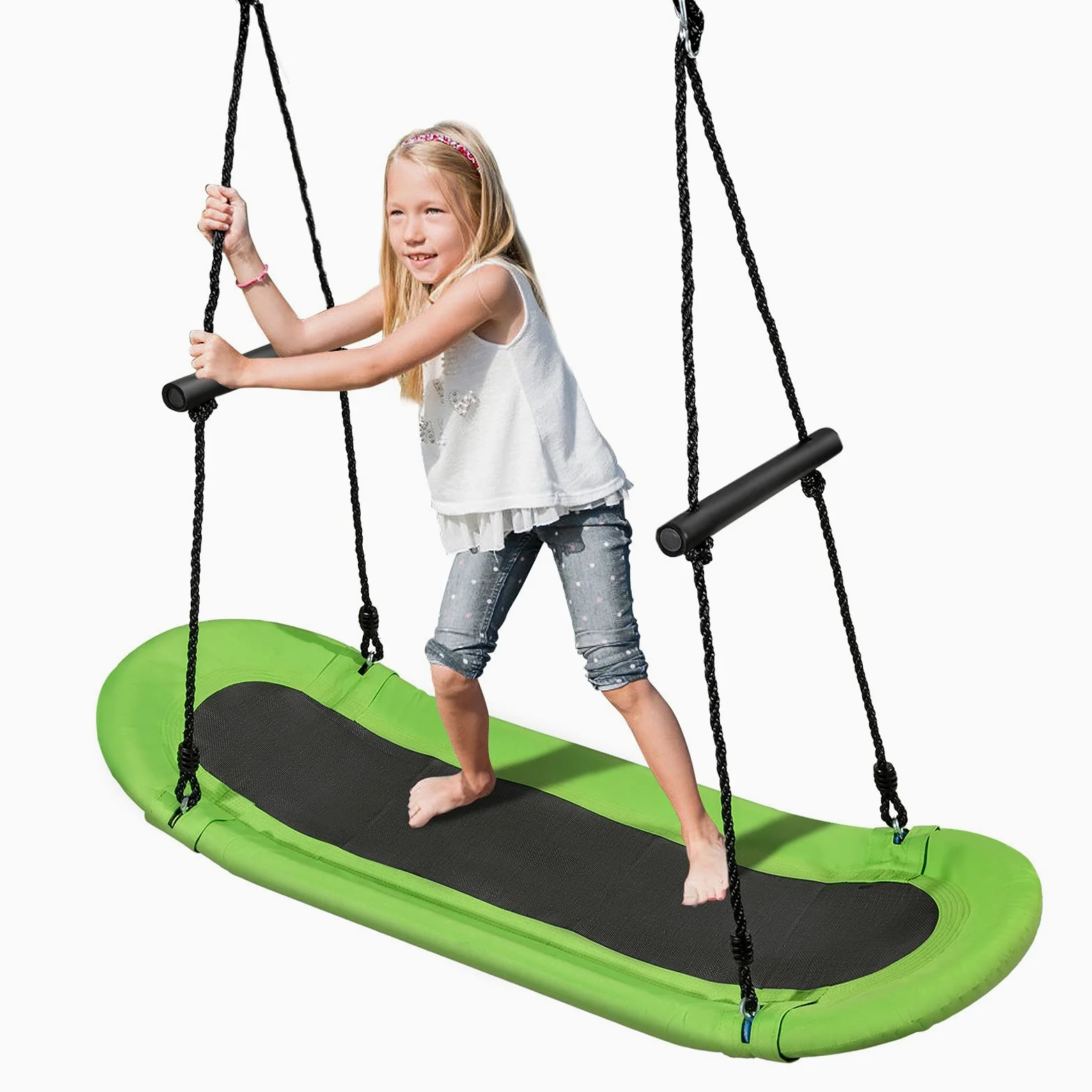 KOMFOTTEU Altalena regolabile in altezza con braccioli, portata 150 kg | Altalena da giardino per bambini e adulti, per interni ed esterni, colore verde