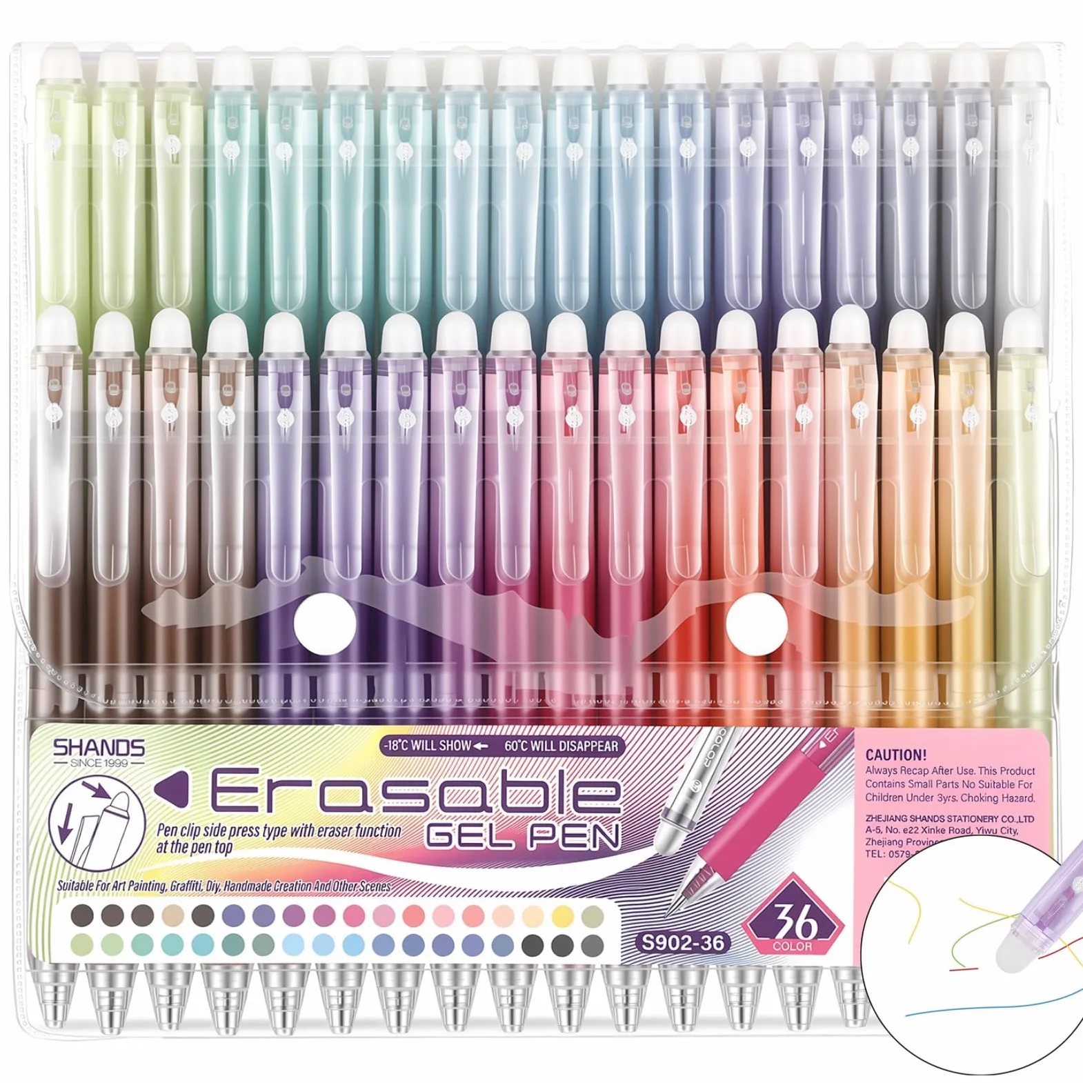 36 penne gel cancellabili retrattili, penne a inchiostro multicolore a punta fine da 0,7 mm con gomma da cancellare, penne termosensibili per scrivere, disegnare, colorare e prendere appunti