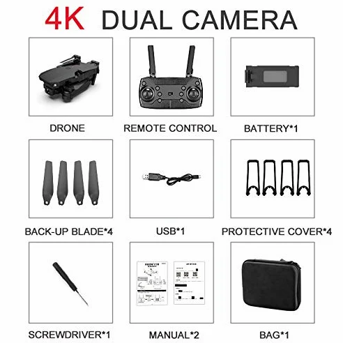 Malloy E88 WiFi FPV Drone con Grandangolare 4K HD Dual Camera Pieghevole Altitude Hold RC Quadcopter Profesional Drones
