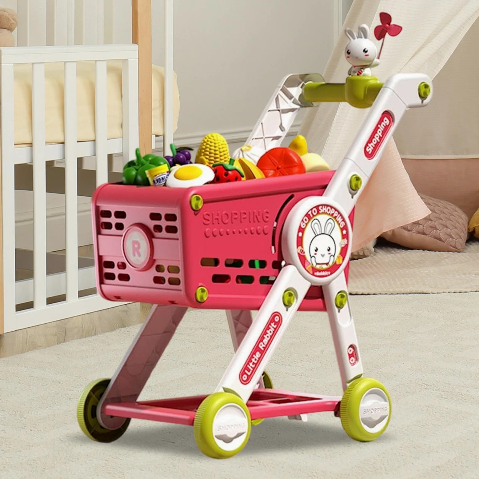 Carrello Spesa Bambini Cucina Finti Educativi Interattivi | Carrellino Giocattolo con Cibo Finto Cucina Finti Per Bambini E Bambine, Compleanno E Vacanze