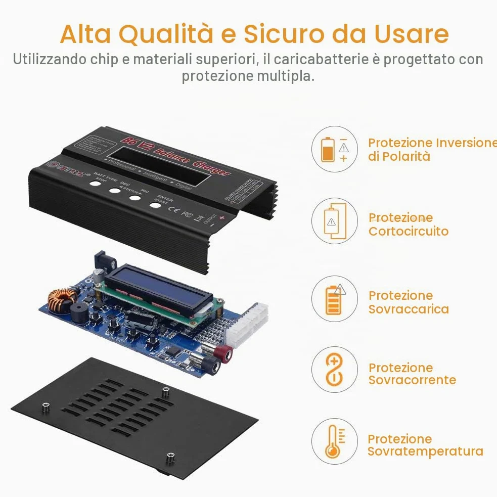 Haisito Caricabatterie LiPo Balance, Caricatore Pacco Batteria 1S-6S Digitale 80W 6A Connettori Deans + Alimentatore