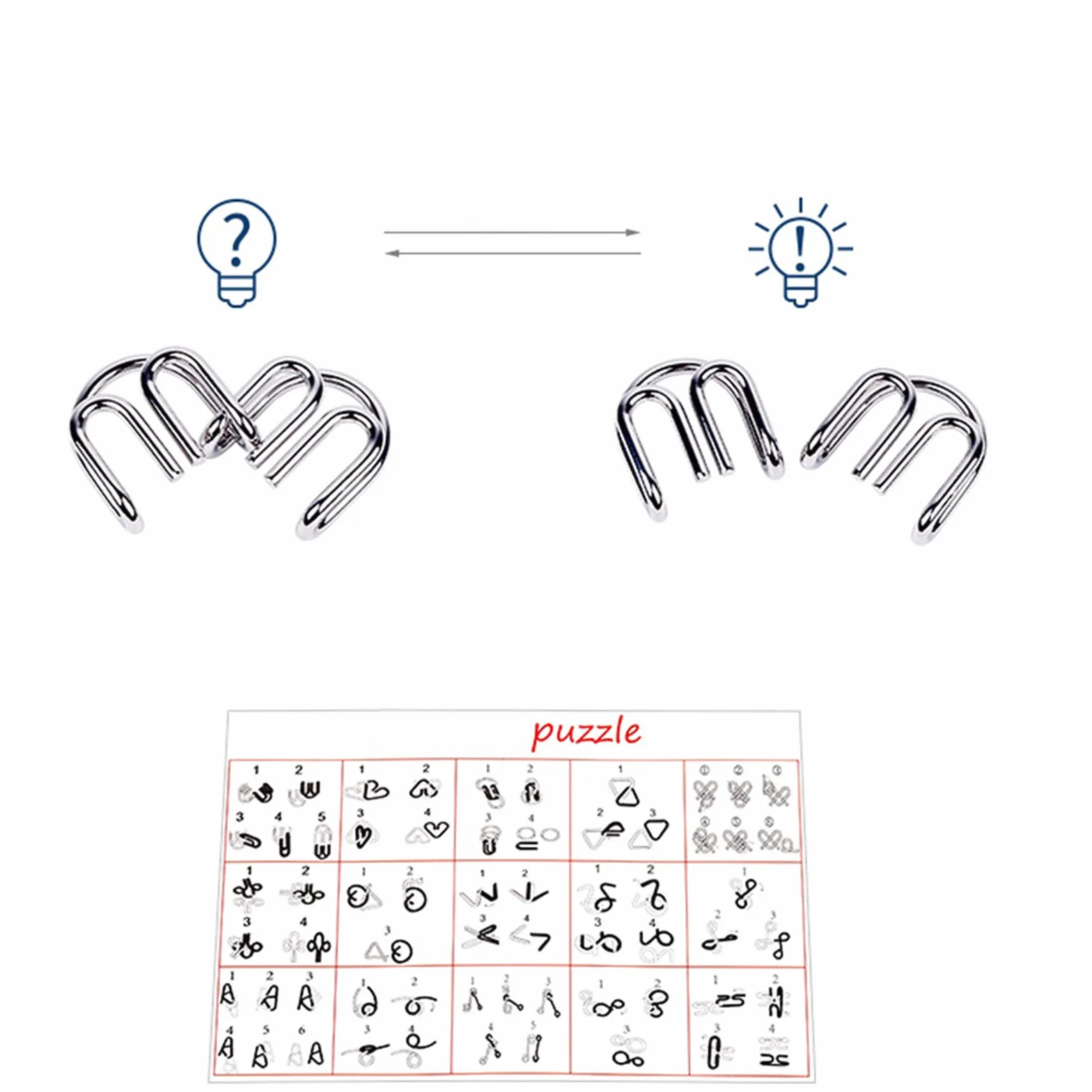 RoseFlower Metal Wire Puzzle Set 15, Rompicapo in Metallo Torsione 3D Gioco Mente Classico Giocattoli Educativi IQ Test Regalo Adulti Bambini