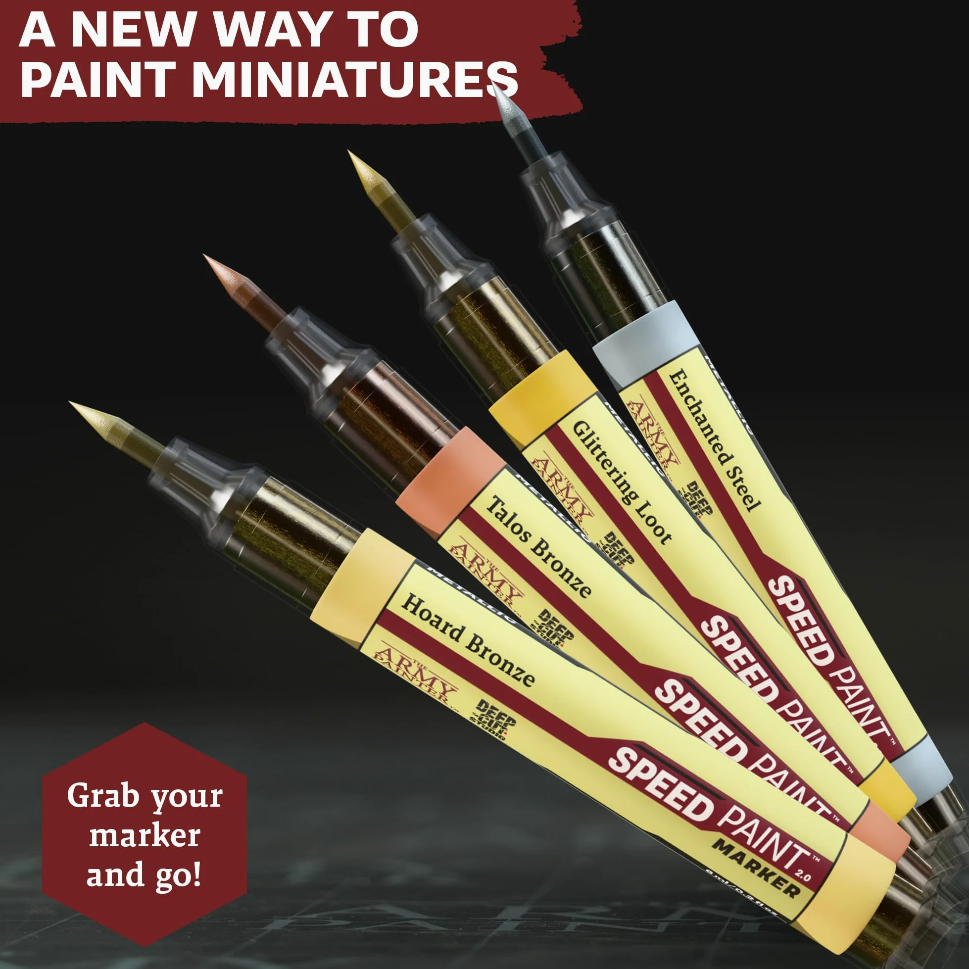 The Army Painter, Speedpaint Metallics Marker Set, 10 x 6 ml | Speedpaint Metallics Marker, colori acrilici a contrasto, per miniature DnD e Warhammer
