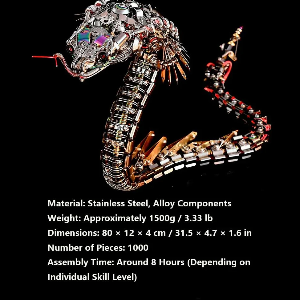 Vipernkobra - Set di puzzle in metallo 3D, per adulti, teenager, Steampunk, meccanico, snake 3D, in metallo, modellino giocattolo regalo, 1000 pezzi