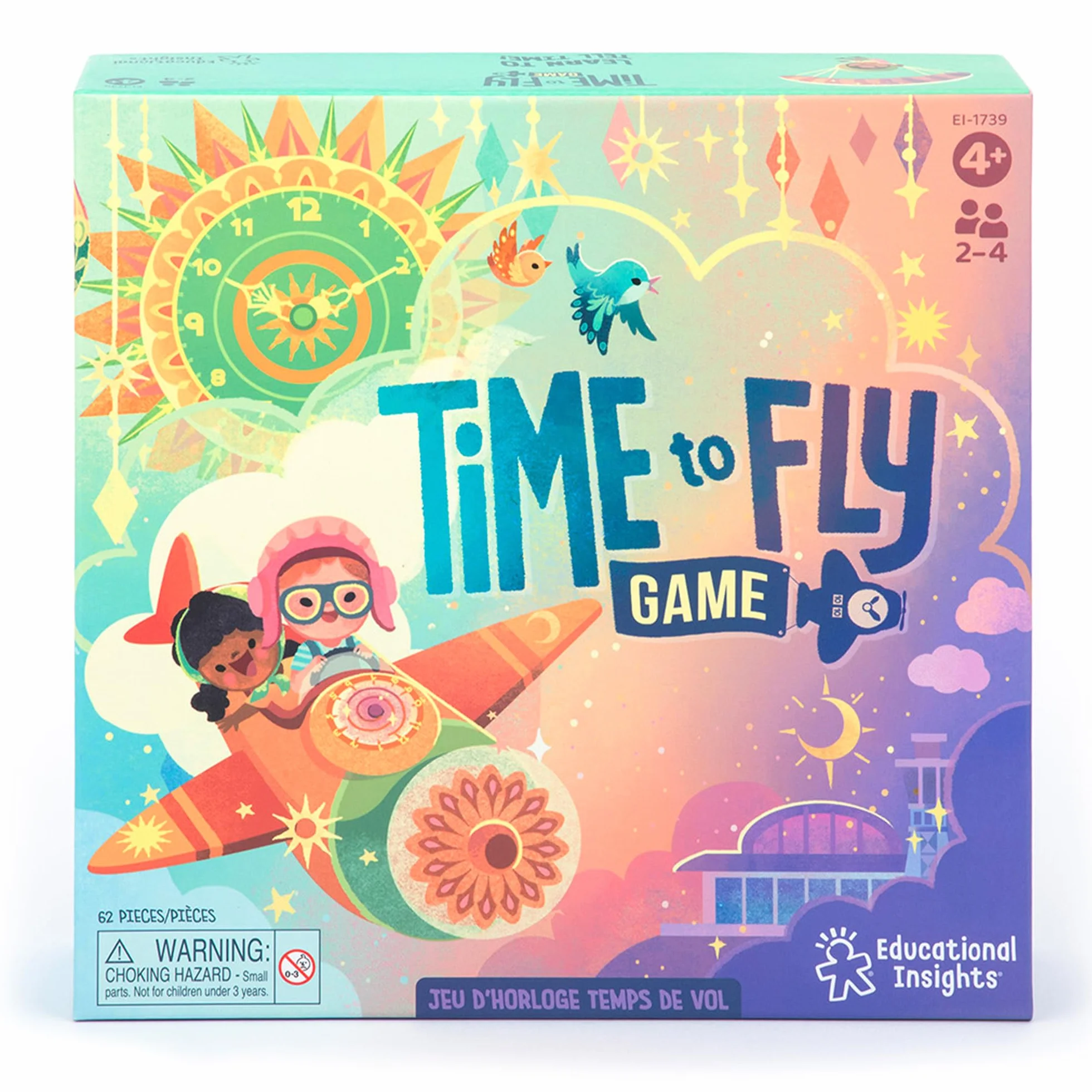 Learning Resources Gioco Orologio Tempo di Volare, Giocattoli per Bambini e Bambine di 4 Anni, Gioco per Dire Il Tempo con l'Orologio da 2 a 4 Giocatori, 62 Pezzi
