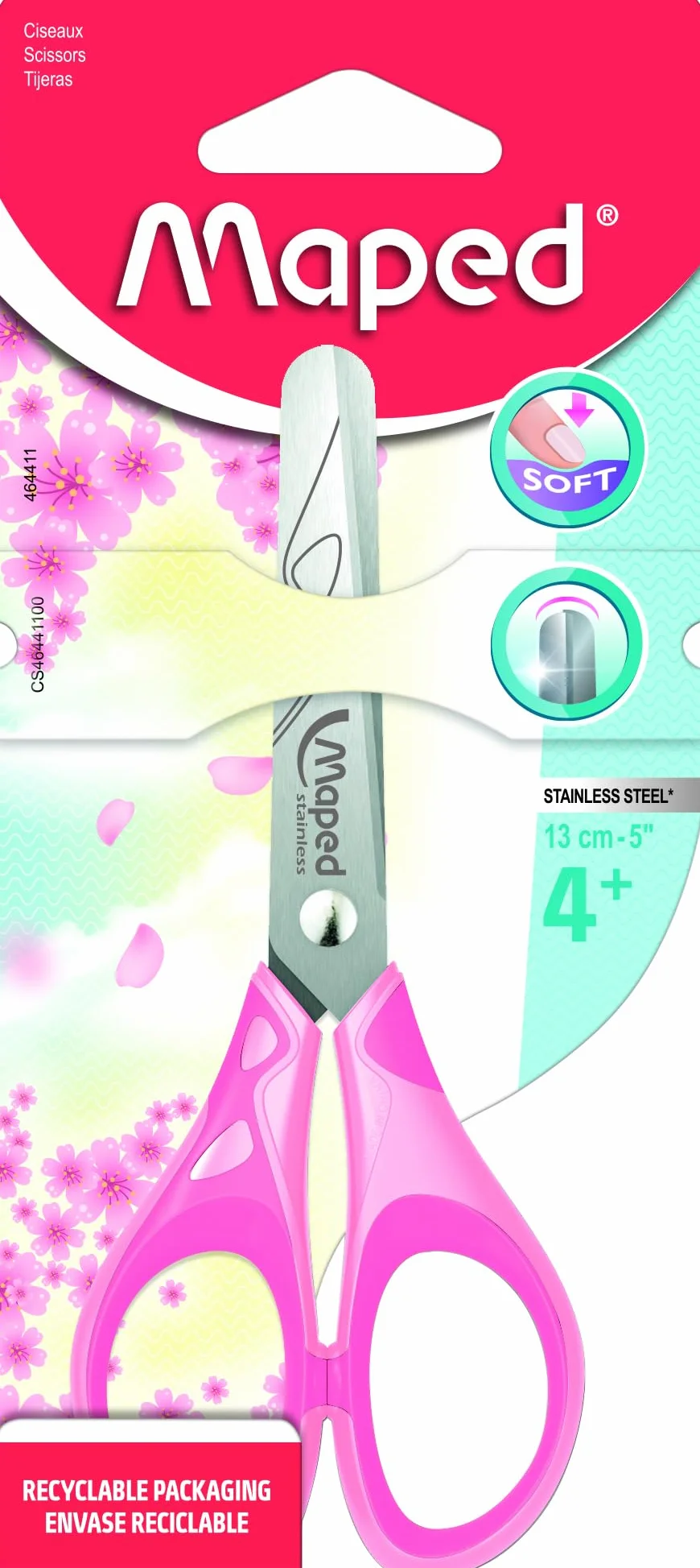 Maped - Forbici Sensoft 13 Cm con anelli flessibili ed ergonomia 3D - Forbici dai 4 anni - Per asilo e elemtari - Punta arrotondata per una massima sicurezza - Colori pastello casuali