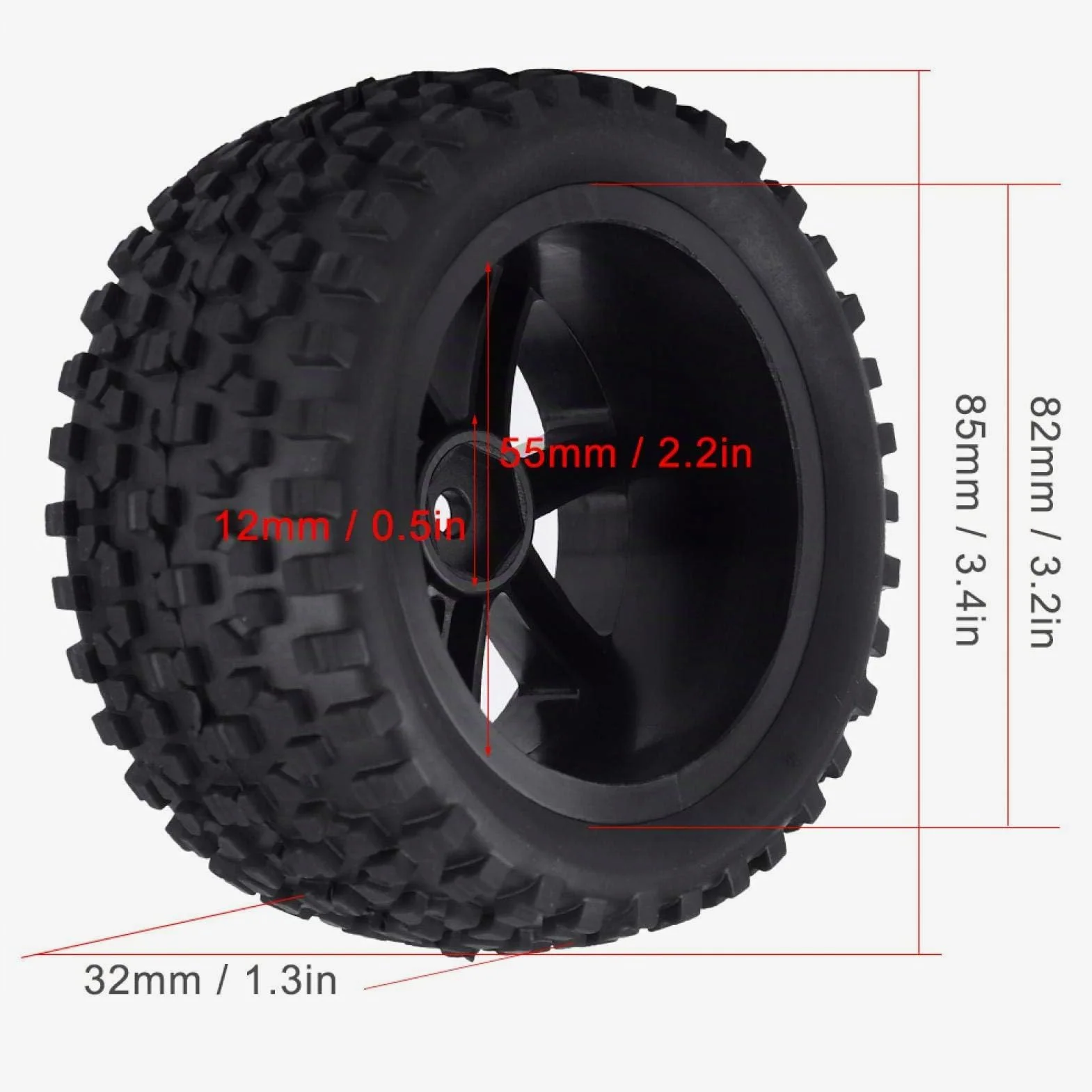 4 Pezzi 1/10 RC Truck Pneumatico in Gomma RC Truck Ruote Set Anteriori Posteriori per Auto RC(Nero)