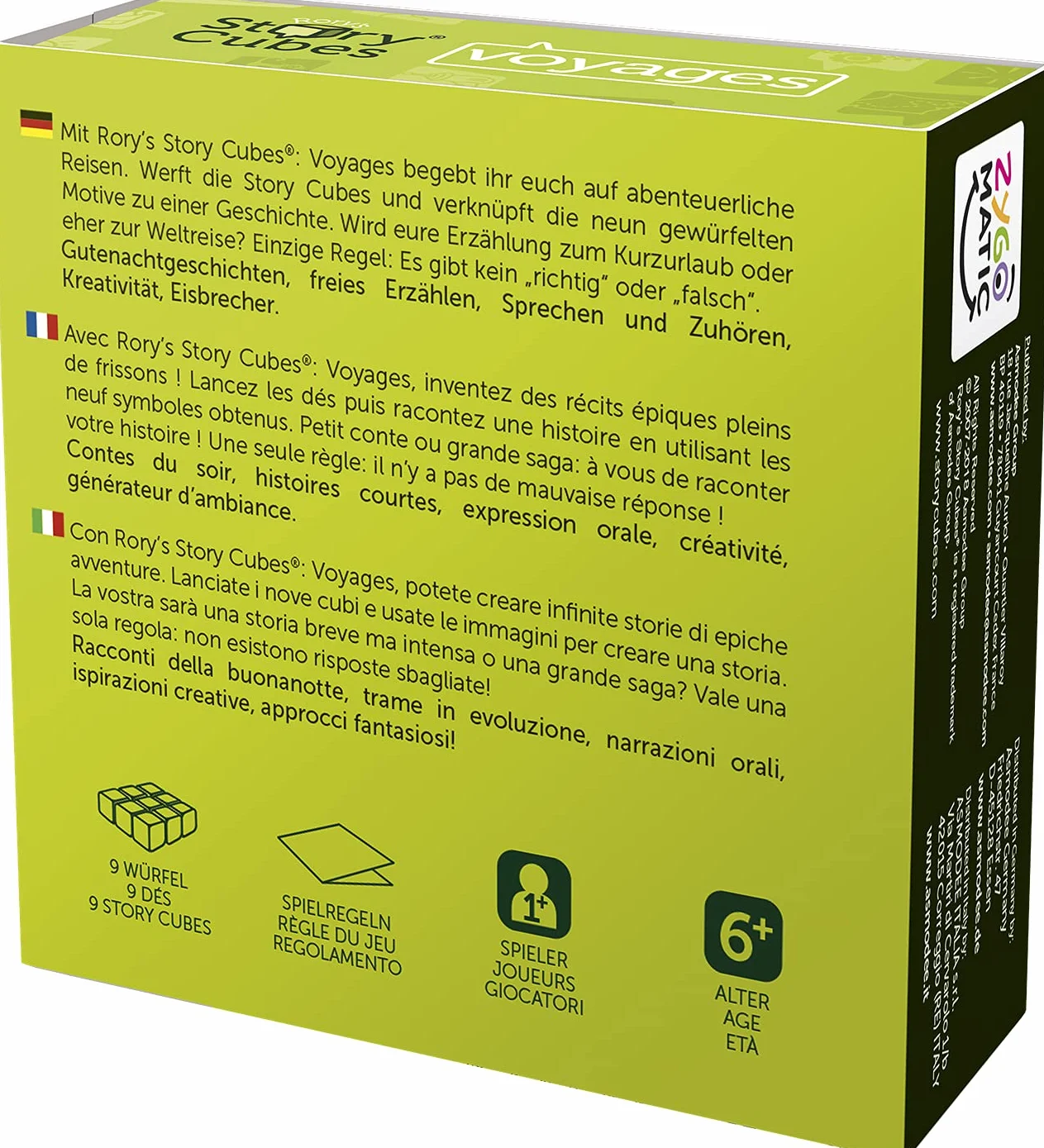 Asmodee Italia, Rory's Story Cubes Voyages (Verde Pistacchio), Gioco di Dadi per Creare Storie, Edizione in Italiano, 8077