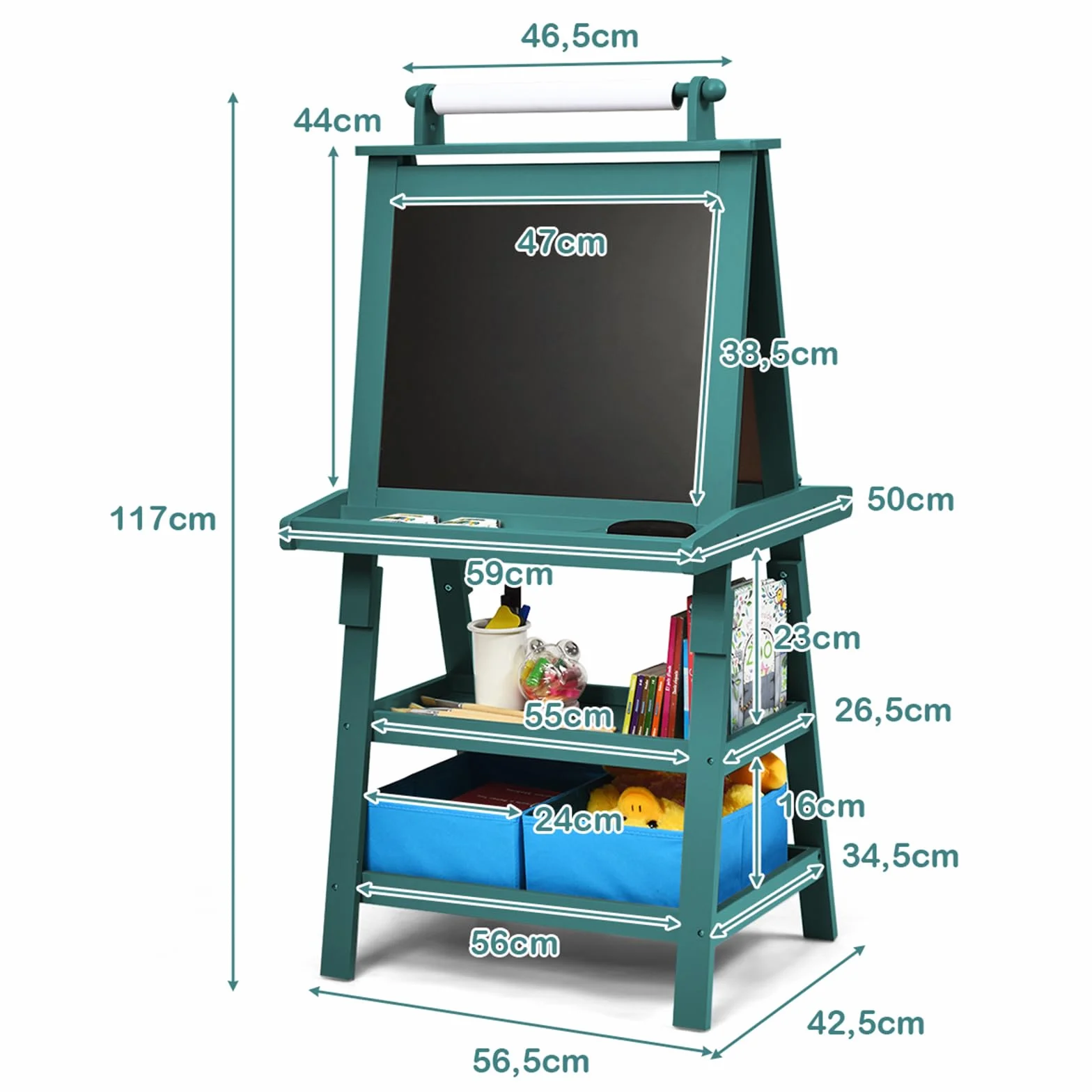 COSTWAY 3 in 1 Cavalletto per Bambini con Doppia Faccia, Legno (Blu)