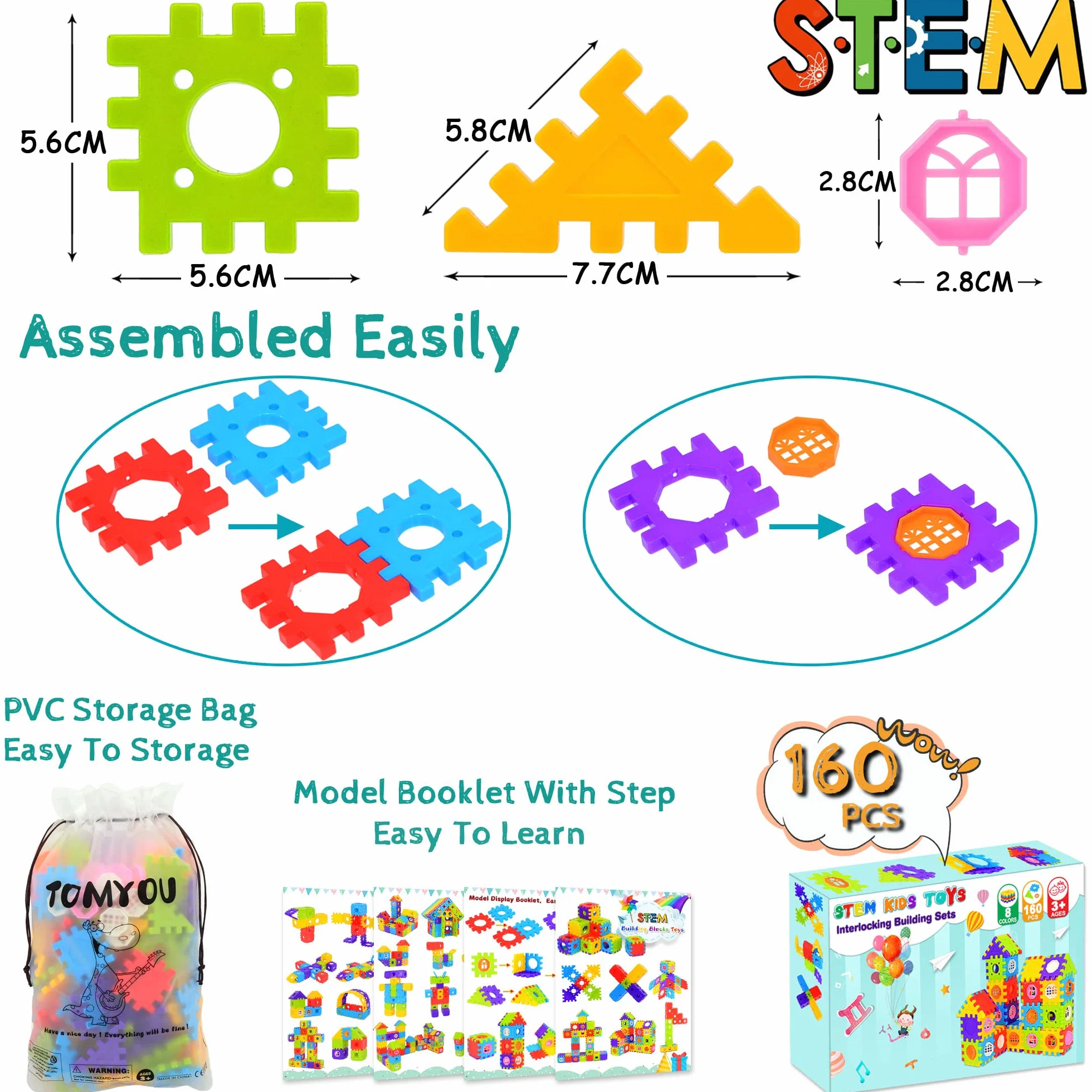 Blocchi da costruzione per bambini piccoli 160 pezzi Jumbo Toy Building Kits -Giocattoli STEM ad incastro