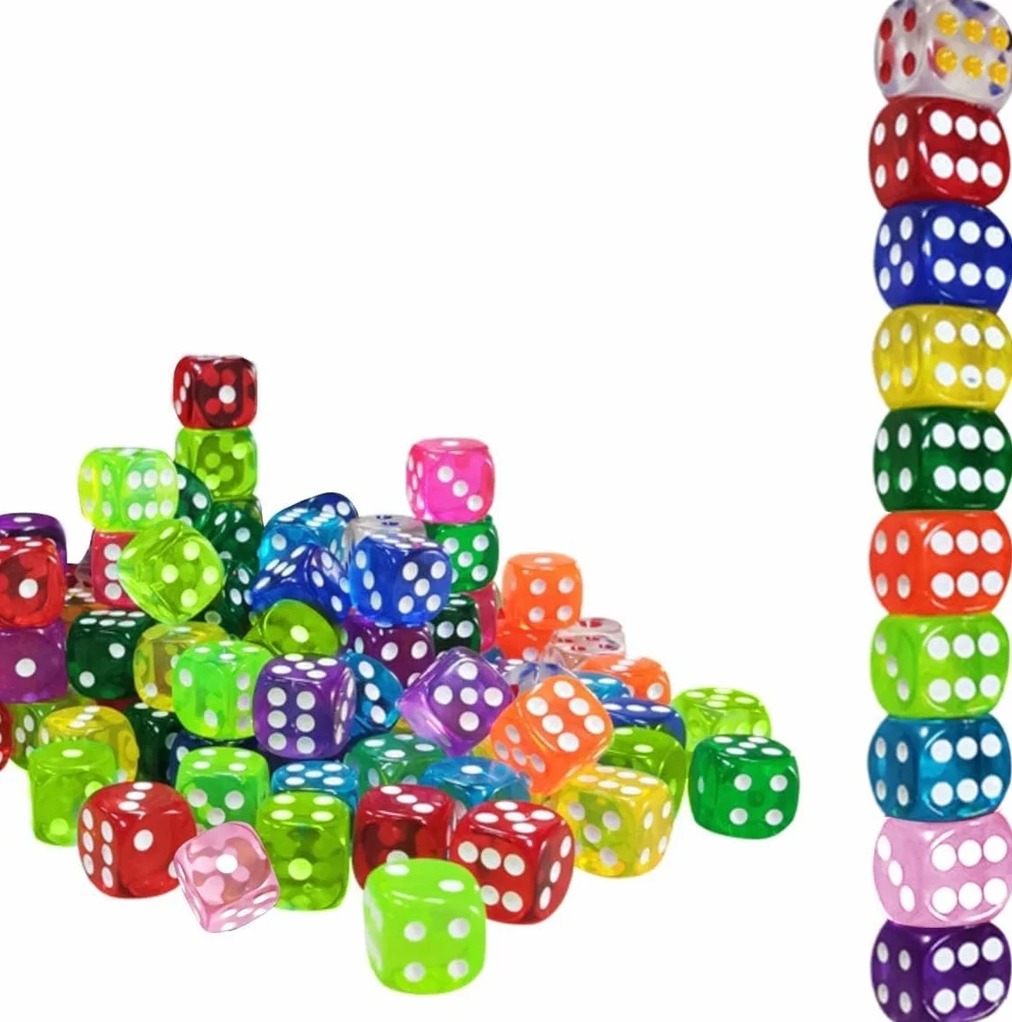 100 Pezzi Dadi da Gioco in Acrilico 10 Traslucido Colori, 16 mm Esaedro Dadi per enzi, Farkle, Yahtzee, Bunco or Insegnare i Matematici