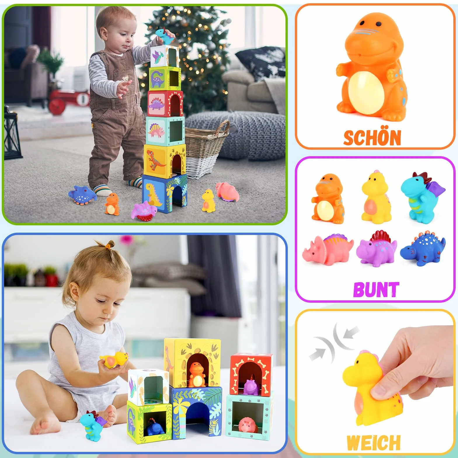 KMTJT Dinosauri Costruzion per Bambini 1 Anno, Giochi Montessori Bambini 1 2 3 Anni, Regalo Natale Bimba, Giocattoli Bambina Bambino Giochi Educativi Sensoriali per Neonati
