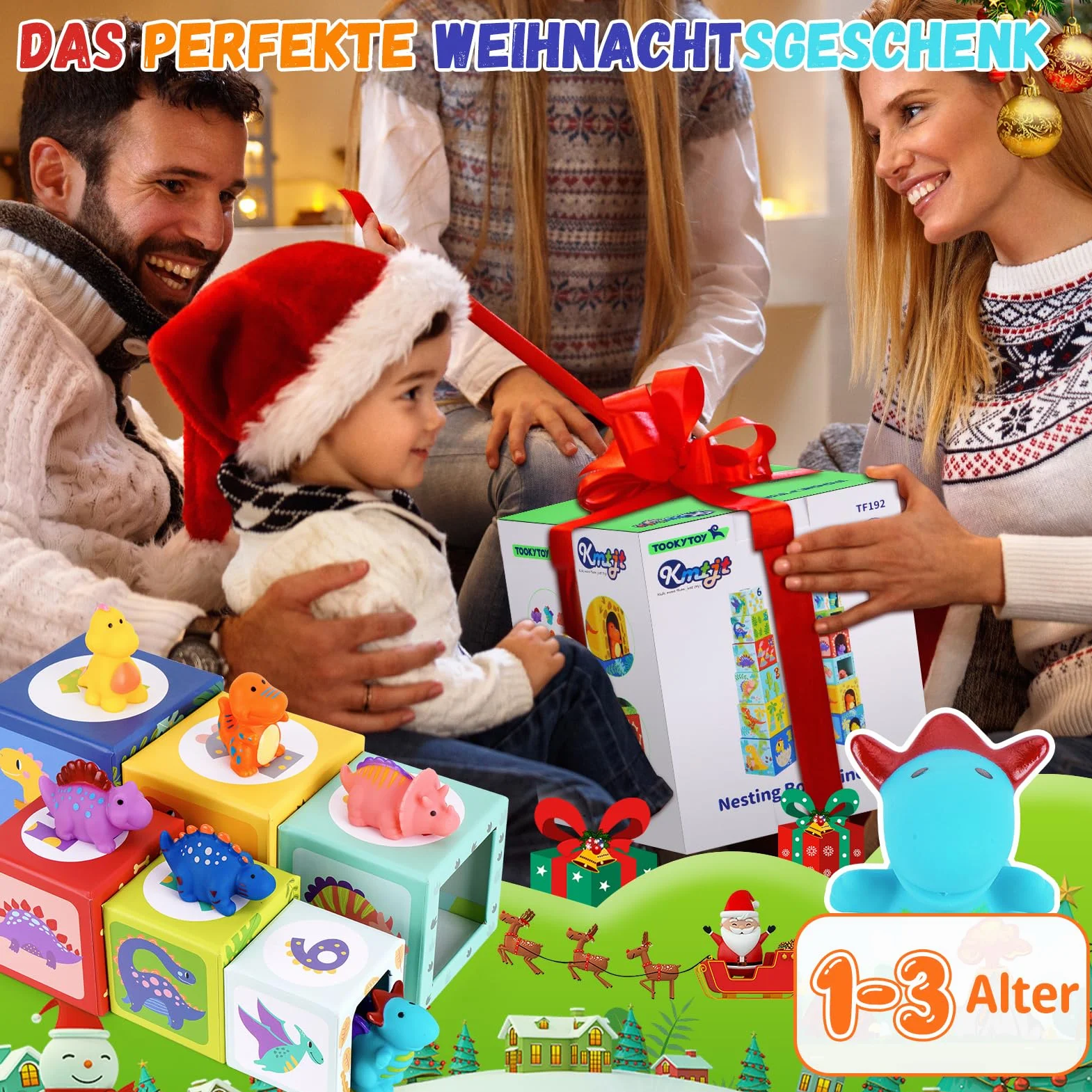 KMTJT Dinosauri Costruzion per Bambini 1 Anno, Giochi Montessori Bambini 1 2 3 Anni, Regalo Natale Bimba, Giocattoli Bambina Bambino Giochi Educativi Sensoriali per Neonati