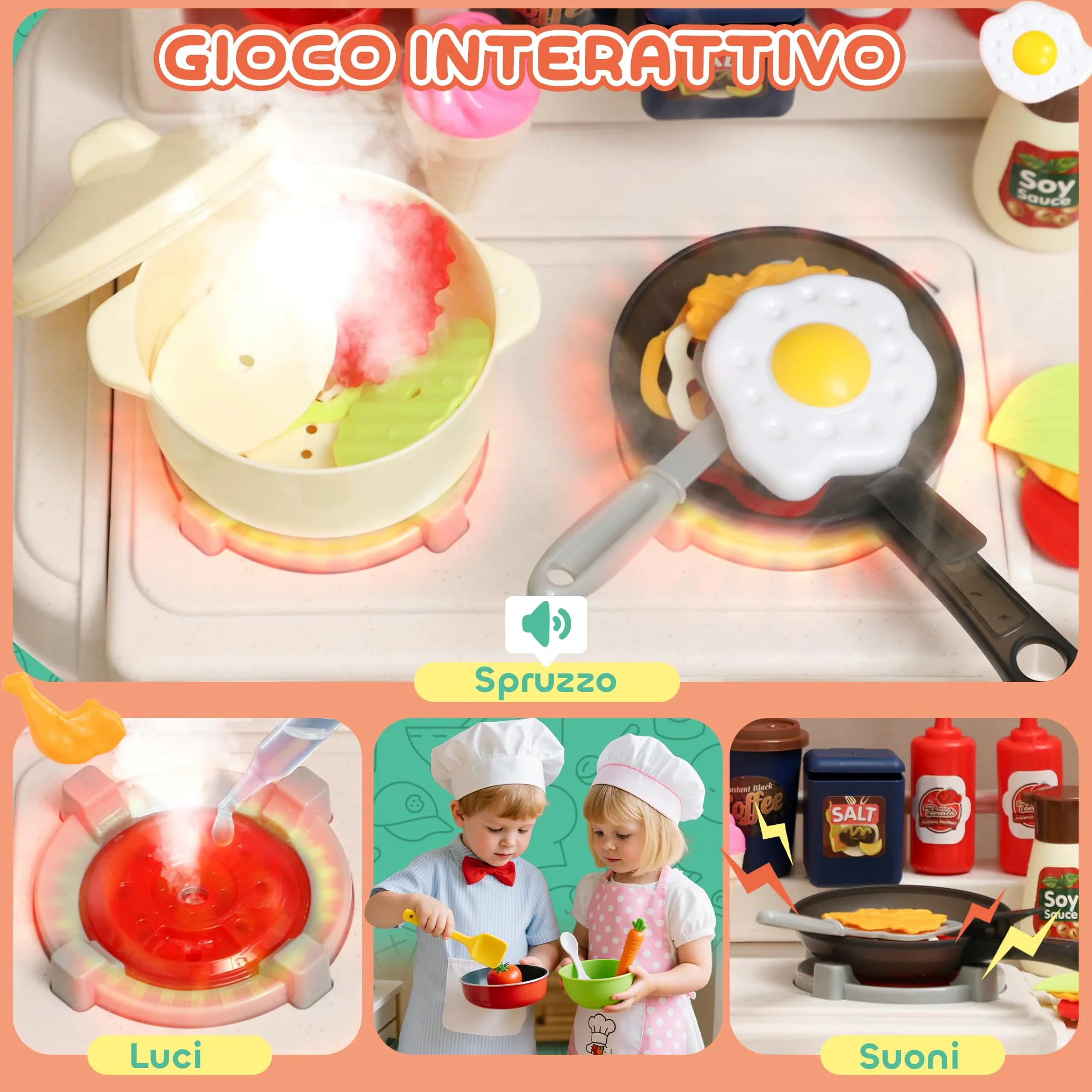 AIYAPLAY Cucina Giocattolo per Bambini 3-6 Anni, 44.5x24x79 cm Verde | 92 Accessori, Suoni Realistici, Gioco per Bambini, in PP, PE e ABS