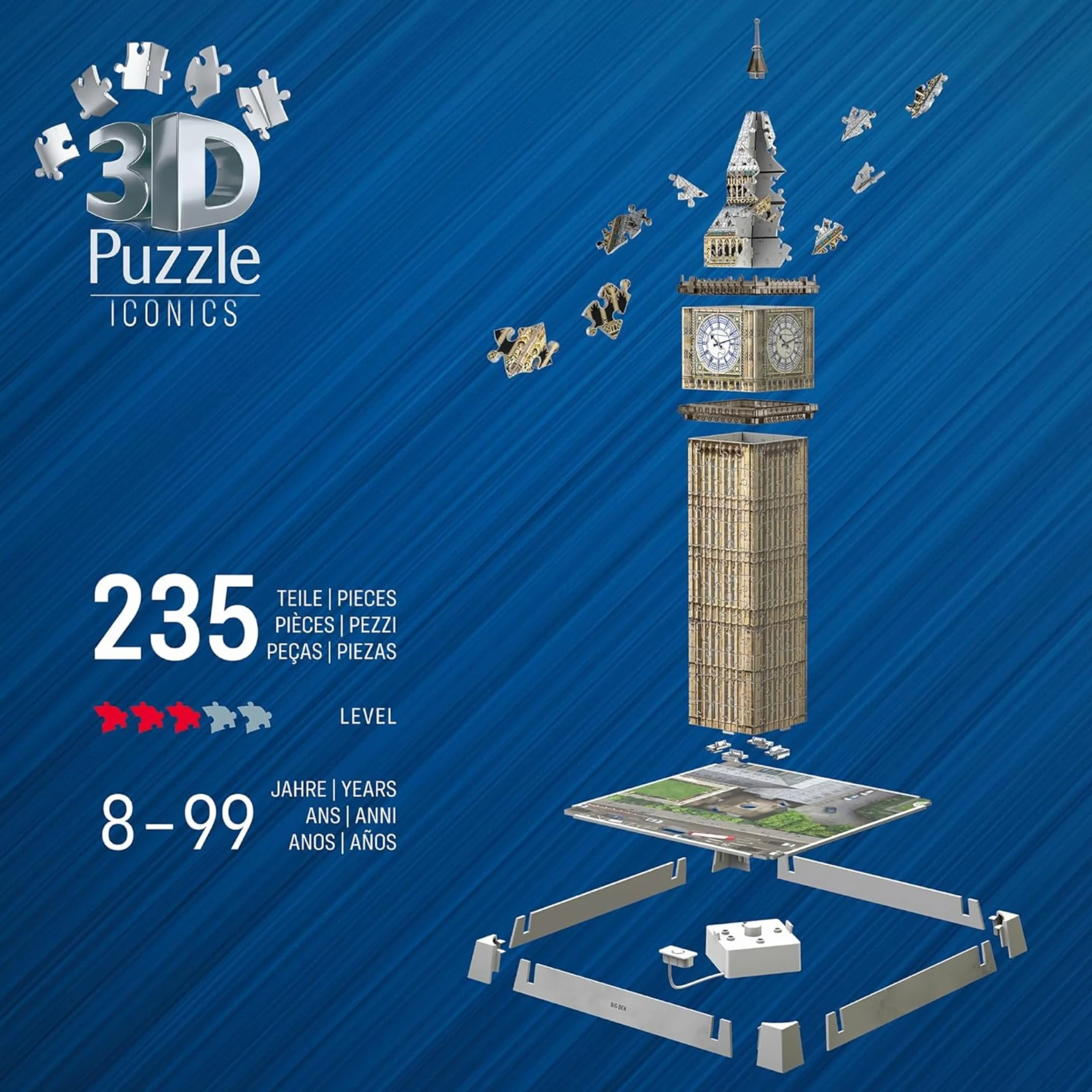 Ravensburger - Puzzle 3d Iconics Big Ben LED | Puzzle 3d Per Adulti E Bambini A Partire Dagli 8 Anni | Modellismo Da Costruire Adulti Di 216 Pezzi | Regalo Bambino 8 Anni E Più