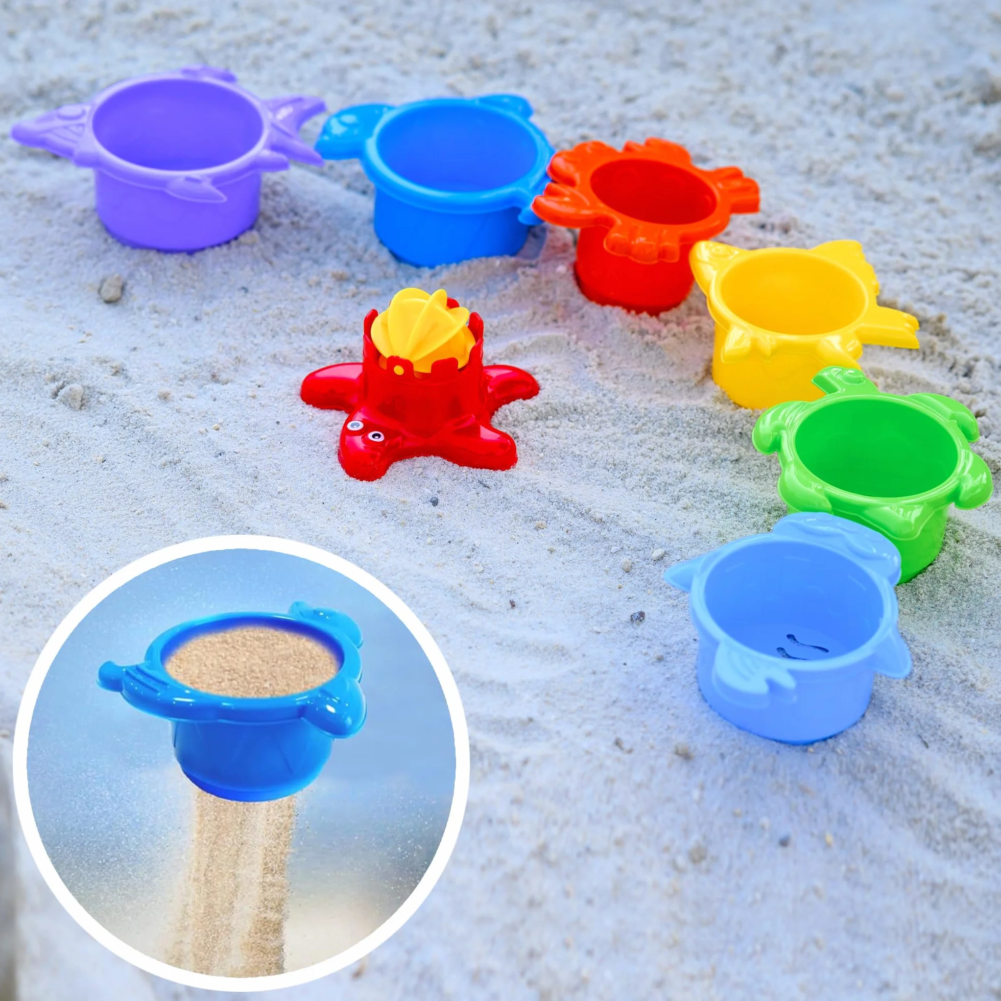 FANCY Tazze Impilabili Bambini Set Bagno 29 cm Torre Impilabile per Ragazzi e Ragazze dai 1 Anno, Giocattoli Montessori Giochi Bagnetto, per la Spiaggia e Piscina, Idea Regalo