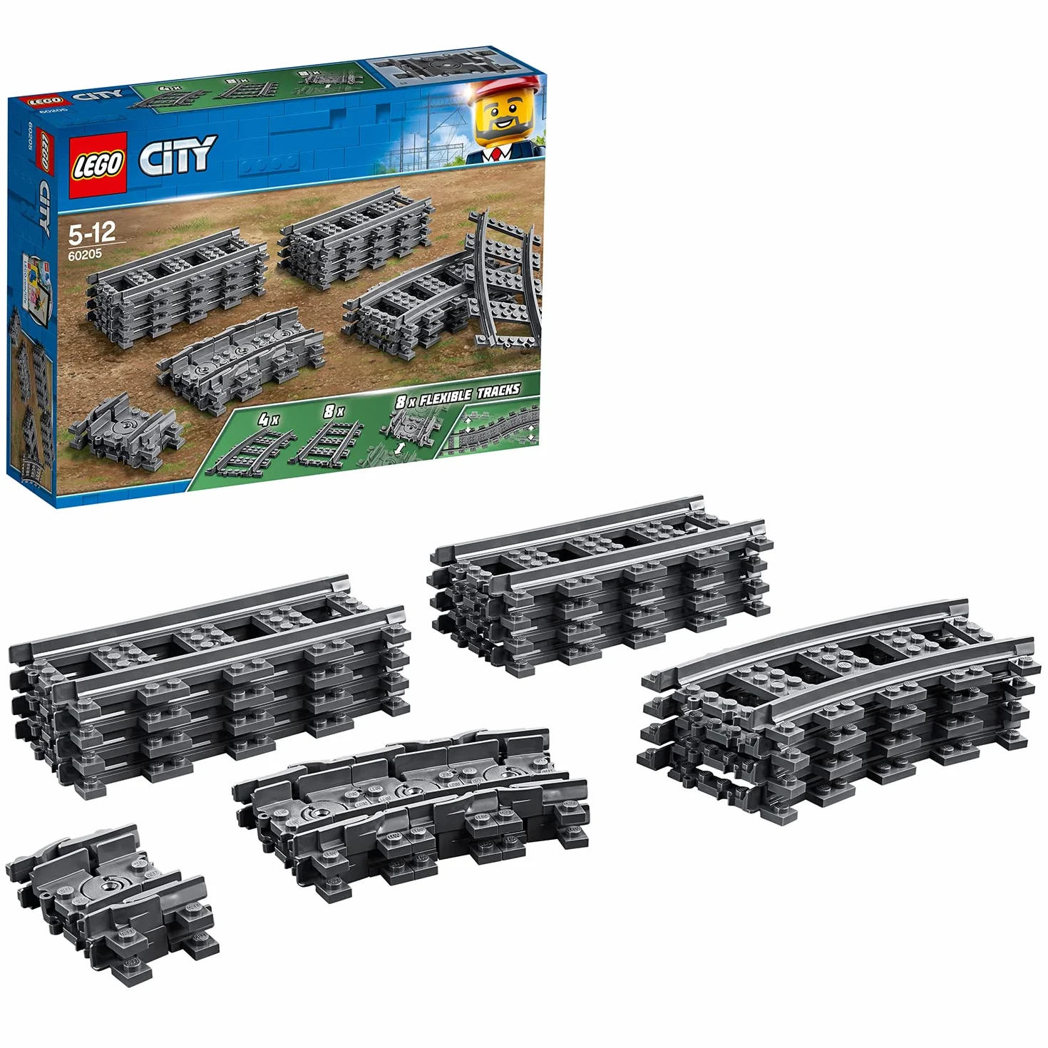 LEGO 60367 City Aereo Passeggeri, Grande Modellino di Aeroplano Giocattolo da Costruire & City Binari, Set con 20 Pezzi Accessori di Rotaie per Ampliare la Ferrovia del Treno Giocattolo