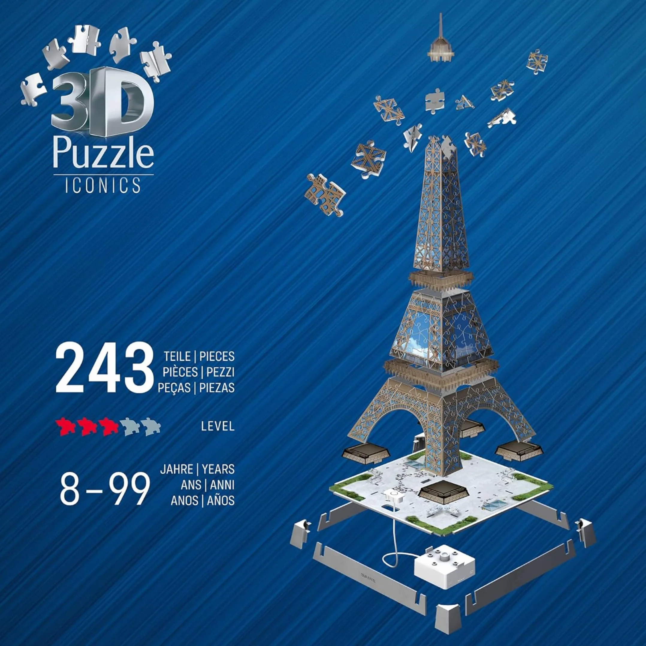 Ravensburger - Puzzle 3d Iconics Torre Eiffel LED | Puzzle 3d Bambini 8 Anni | Modellismo Da Costruire Adulti Di 216 Pezzi | Regalo Adulti E Bambino 8 Anni E Più | Idee Regalo