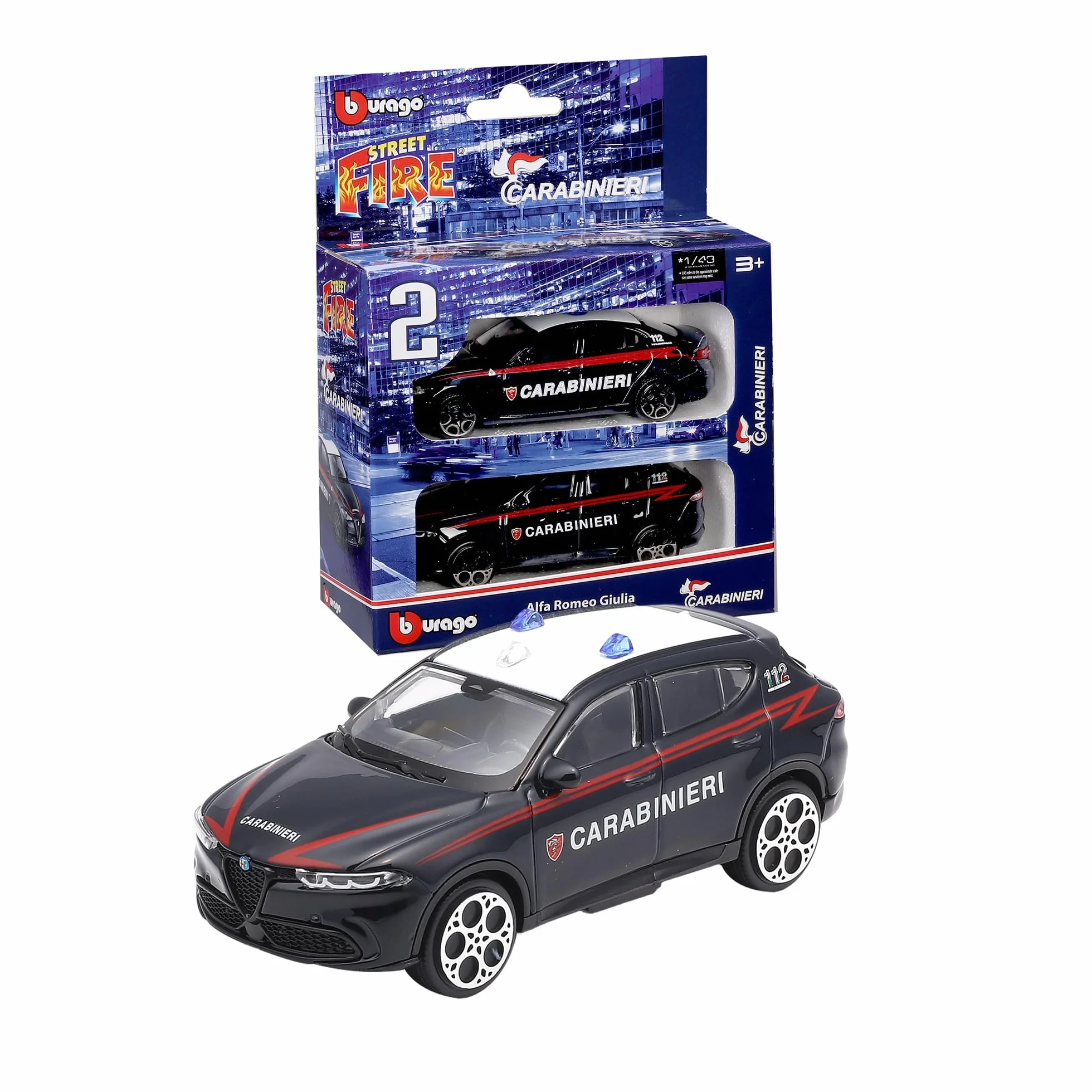 Bburago 1:43 Alfa Romeo Giulia Tonale Carabinieri Diecast Modellini 2-Pack