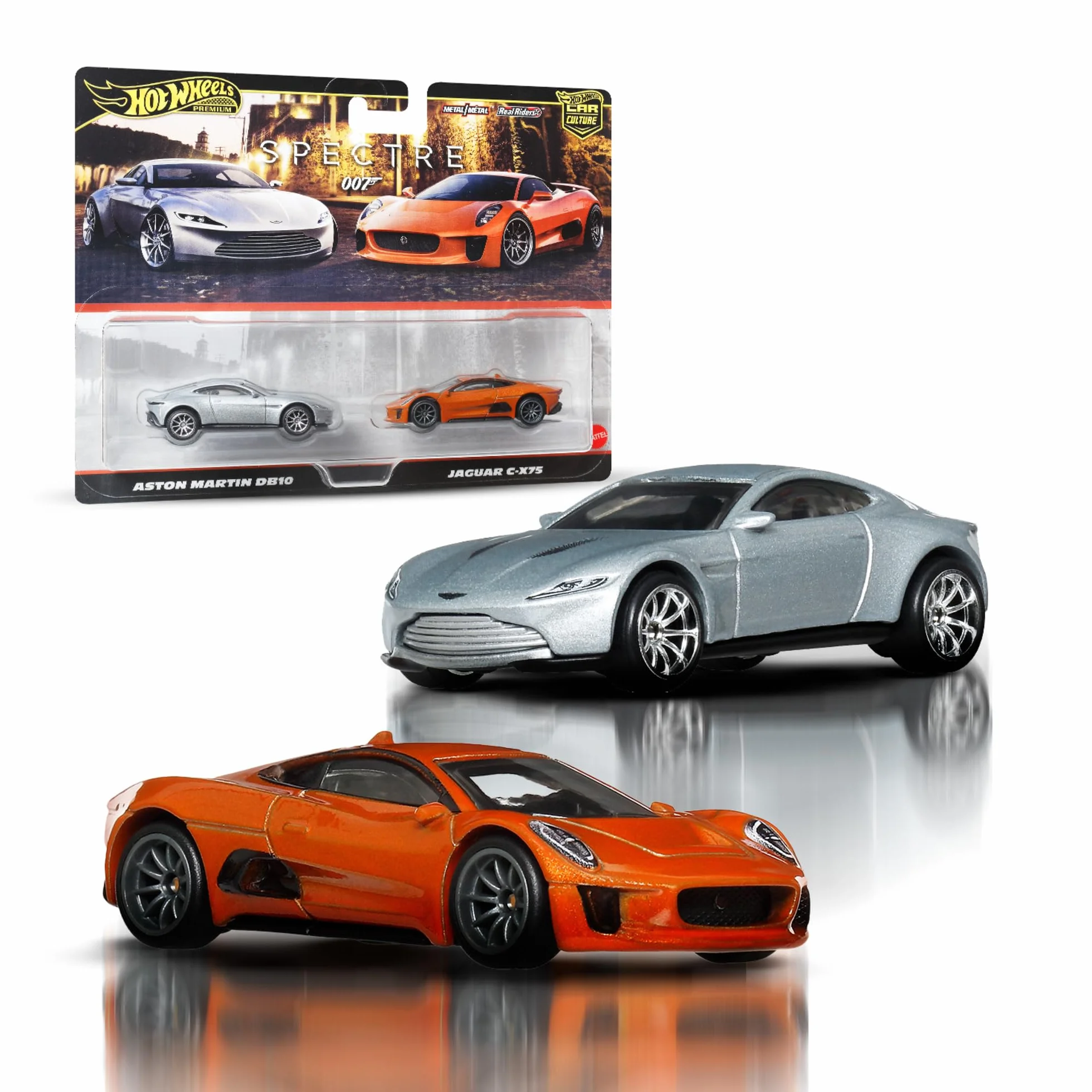Hot Wheels Premium - Jaguar CX75, set da 2 veicoli Car Culture in scala 1.64, con pneumatici Real Riders e telaio in Metallo, giocattolo per collezionisti, 3+ anni, JBL04