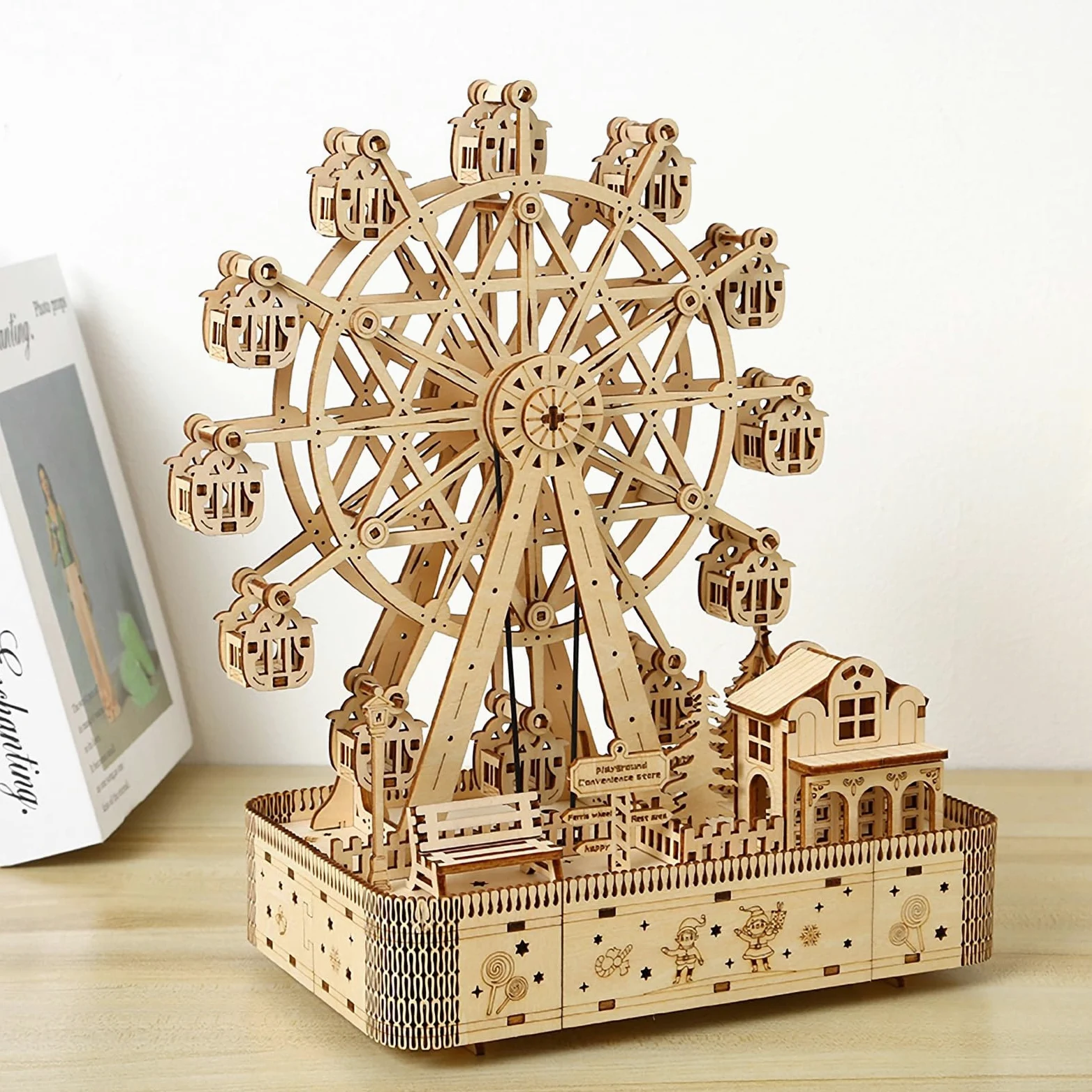 Cuteefun Modellini in Legno da Costruire, Ruota Panoramica Meccanica con Musica, Costruzioni Legno Adulti, Puzzle in Legno 3D Fai Da Te, Idea Regalo per Ragazzi Ragazze Uomini e Donne