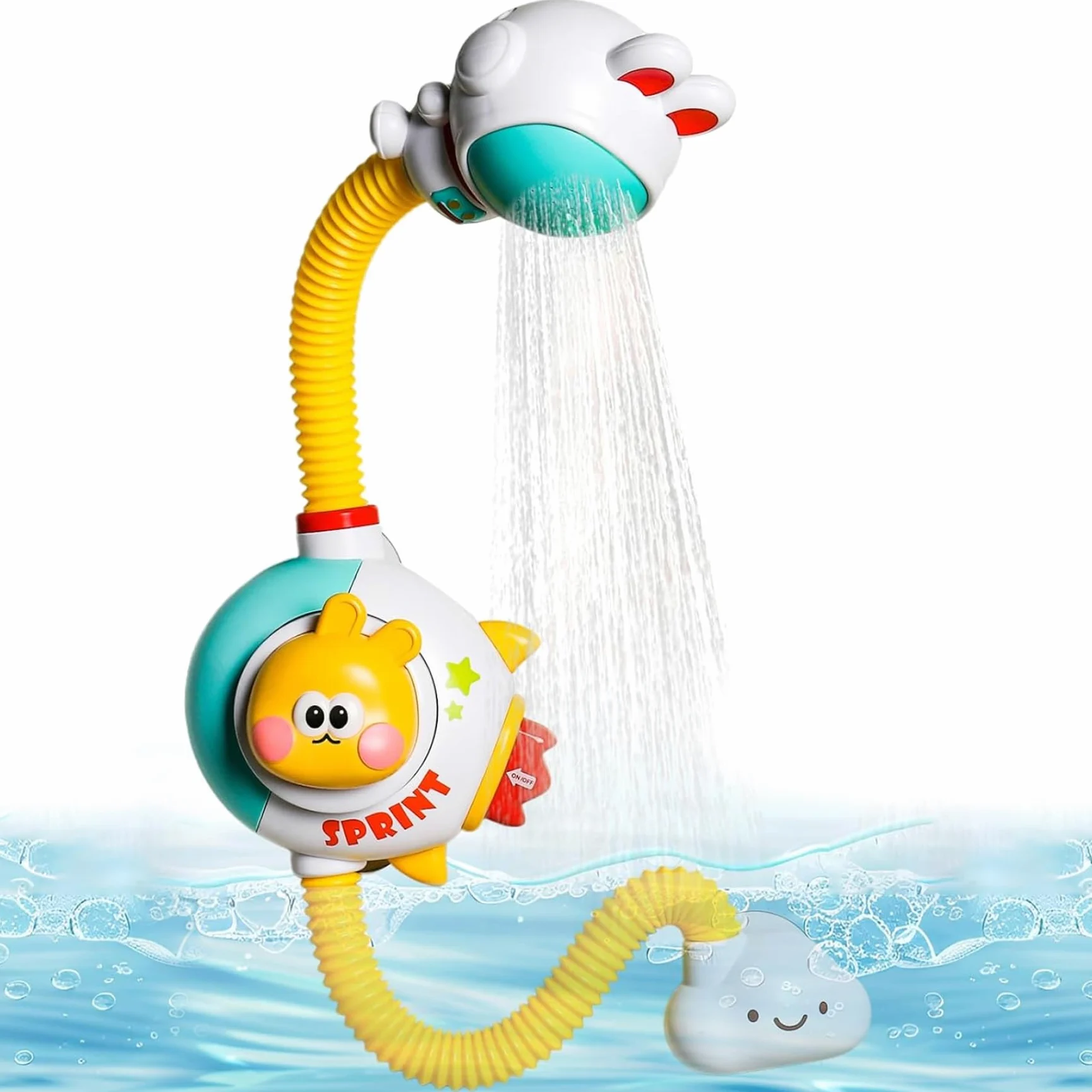 Giocattoli da bagno per bambini da 1 a 3 anni, soffione doccia a forma di coniglio con batteria ricaricabile, giocattoli da bagno per bambini da 3 5 anni, modalità manuale e ricaricabile, sciacquat