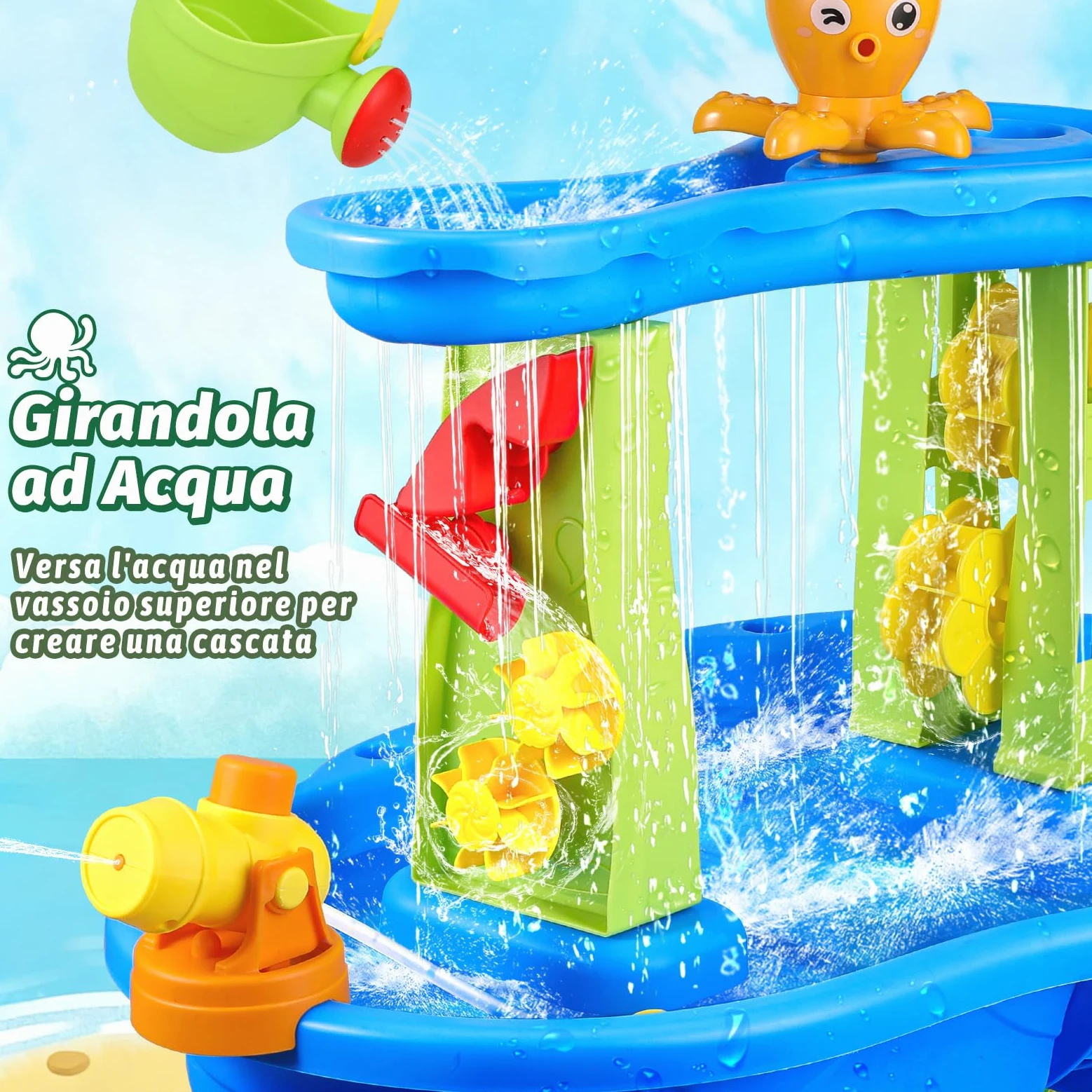 FRUSE Tavolo d'Acqua per Bambini a 3 Livelli per Bambini 3 4 5 6 Anni | Giochi Acqua, Attività Sensoriali, Facile da Montare e Pulire, Tavolo Acquatico, per Spiaggia, Giardino, da Interno e Esterno