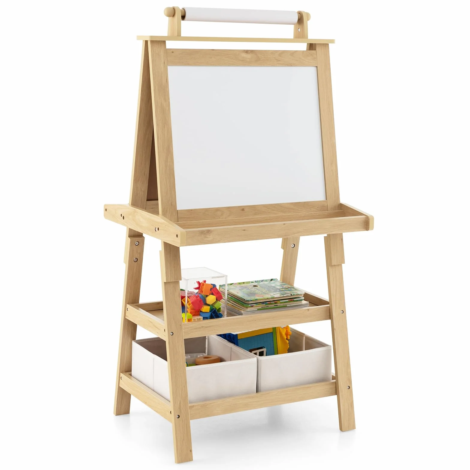 GYMAX Cavalletto per Bambini 3 in 1, Lavagna Magnetica Doppia Faccia, 59 x 50 x 117 cm