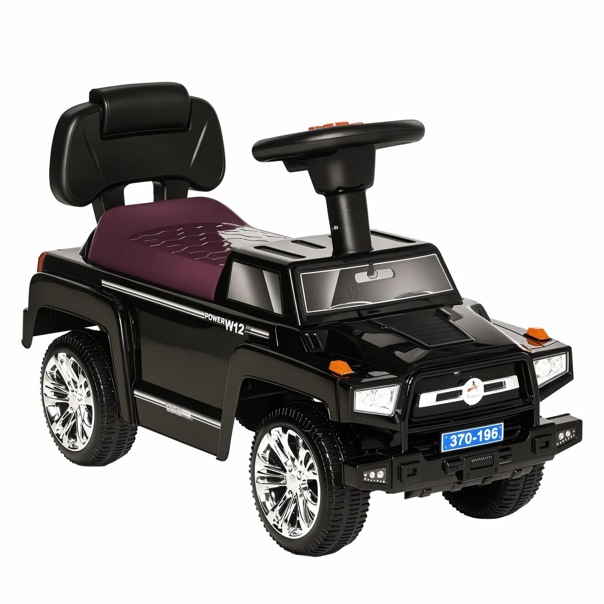 HOMCOM Macchina Giocattolo Cavalcabile Fuoristrada per Bambini, Fari e Musiche, 68x30.5x41.5cm, Nero