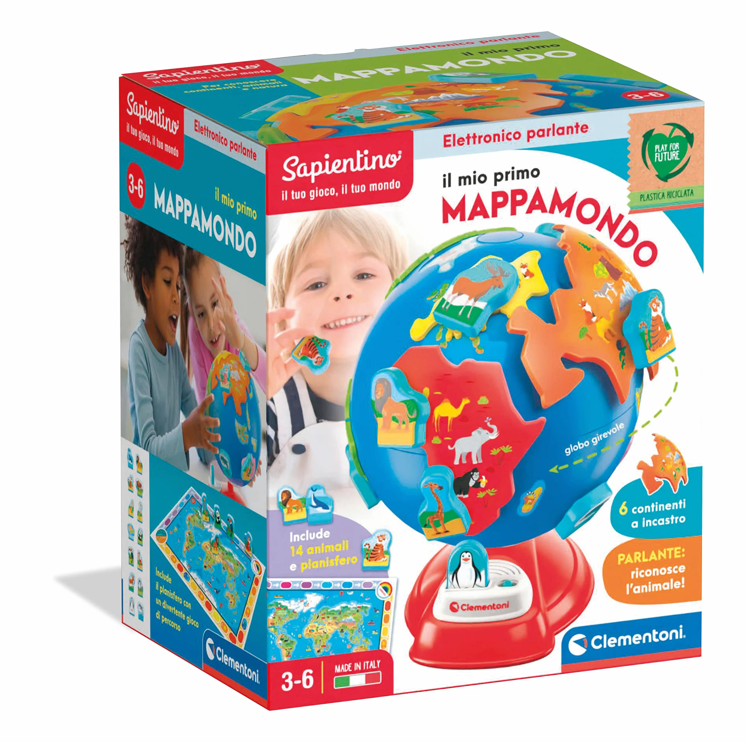 Clementoni Sapientino - Il Mio Primo Mappamondo, Gioco Interattivo Educativo Parlante Bambini 3-6 Anni, per Scoprire Animali e Continenti, Made in Italy, Lingua Italiana, 17730