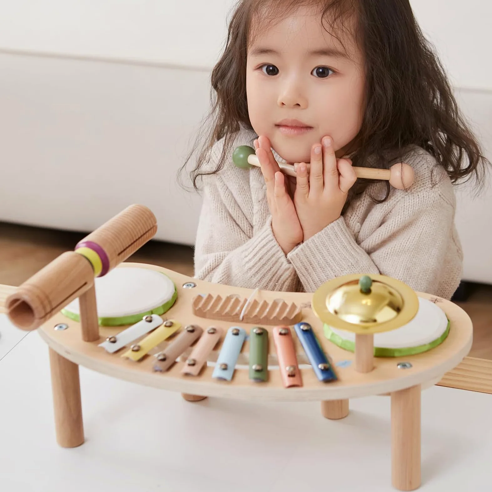 Set Batteria per Bambini in Legno per Bambini | Strumenti Musicali per Bambini per Casa, Sala Giochi, , Asilo , Scuola Materna, Compleanni, Vacanze, Homeschooling