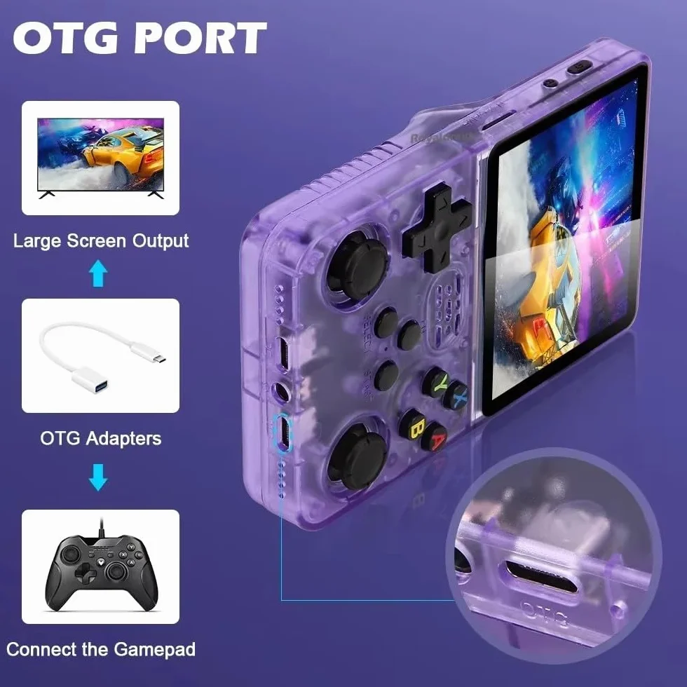 Drqzwp R36S Console Retro Game Portatile aggiornata, Funzione di Archiviazione Manuale, Pulsanti Ergonomici, Oltre 15.000 Giochi Classici Retrò Supporto per l'aggiunta di Altri Giochi (Nero/64G)