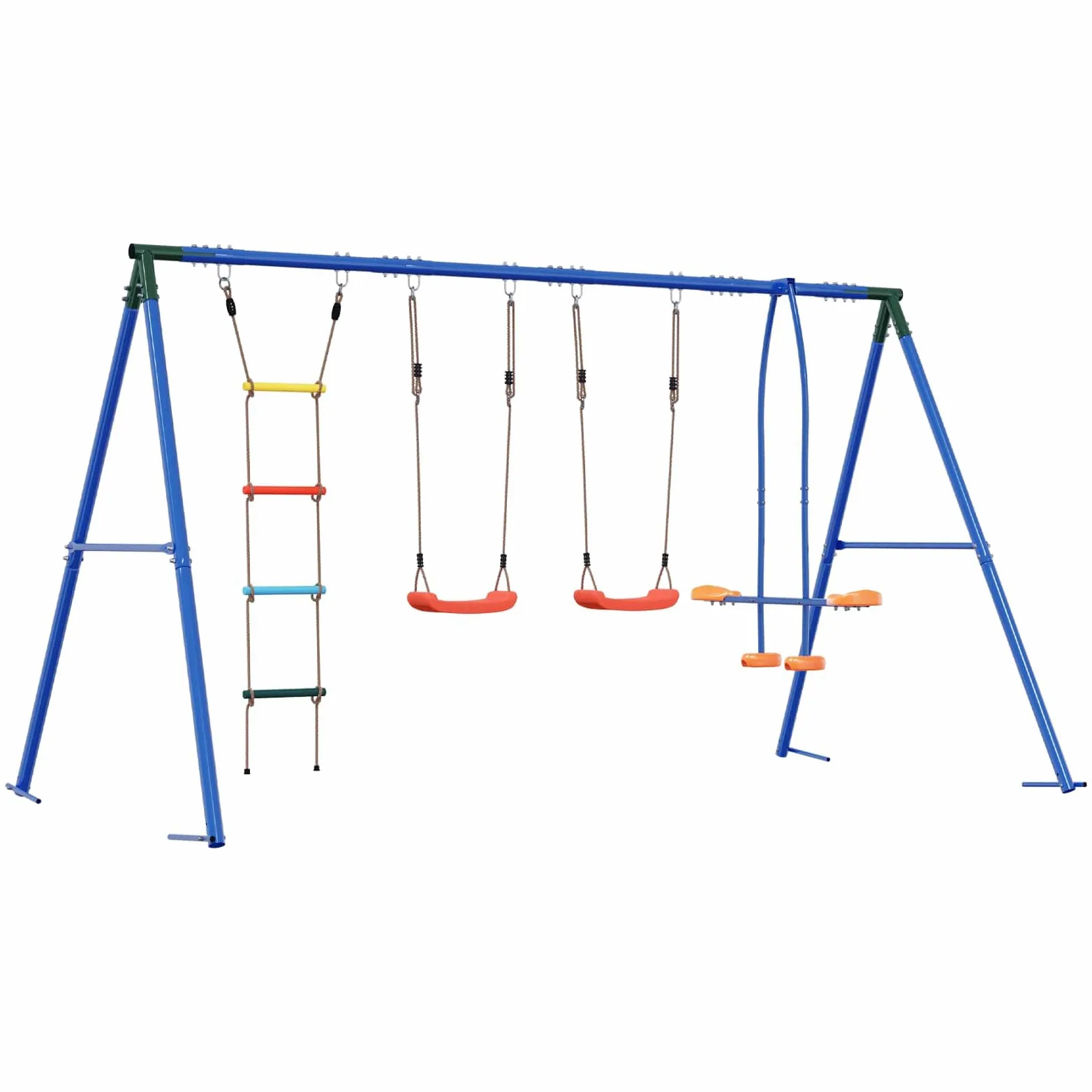 Set di altalena per esterni, multicolore, 330 x 185 x 185 cm, in acciaio PE, parco giochi per bambini dai 3 anni in su, resistente alle intemperie, struttura stabile, sedile regolabile, per
