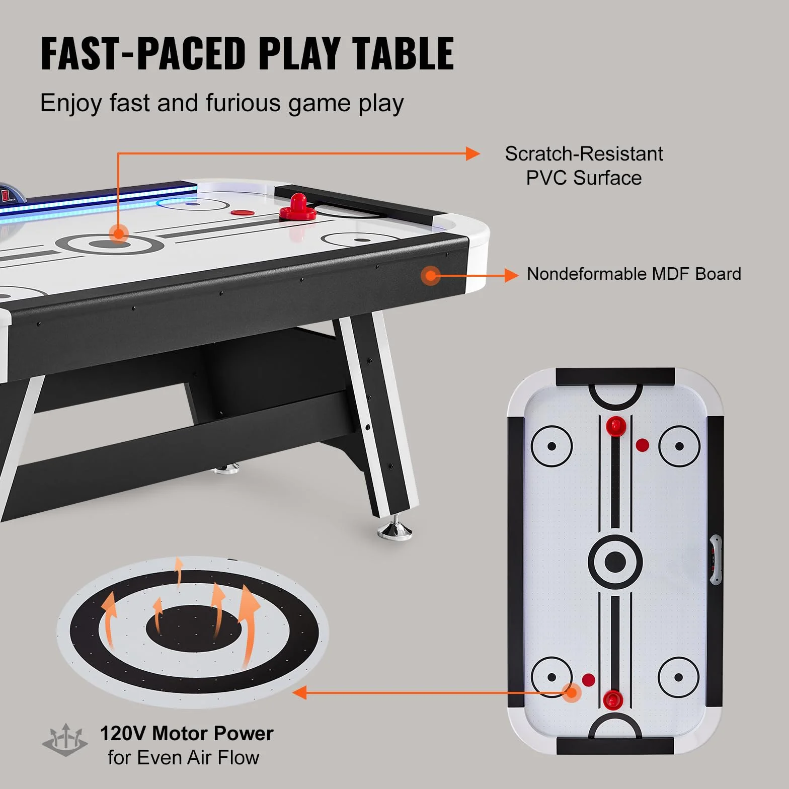 VEVOR Tavolo da Gioco ad aria Compressa, Tavolo Interno per Bambini e Adulti per Sala Giochi, Gioco da Balla Sportivo a LED con 2 Dischi, 2 Spingitori e Sistema di Punteggio Elettronico
