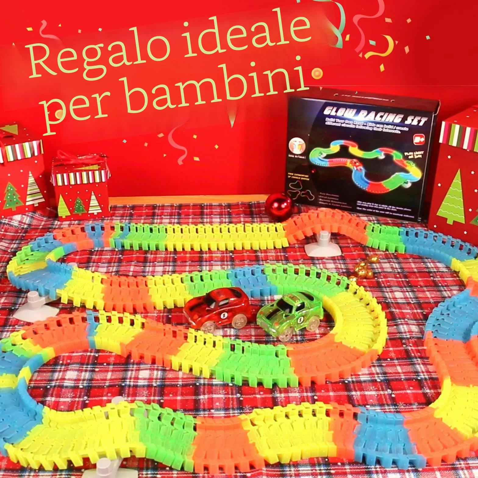 Giochi Bambini 3 Anni Pista Macchinine per Bambini - Giochi Bambino 3 Anni con 240 Pezzi Luminosa Flessibile Pista Macchinine e 2 LED Cars Macchinine Regalo Bambino Bambina 3 4 5 Anni Maschio