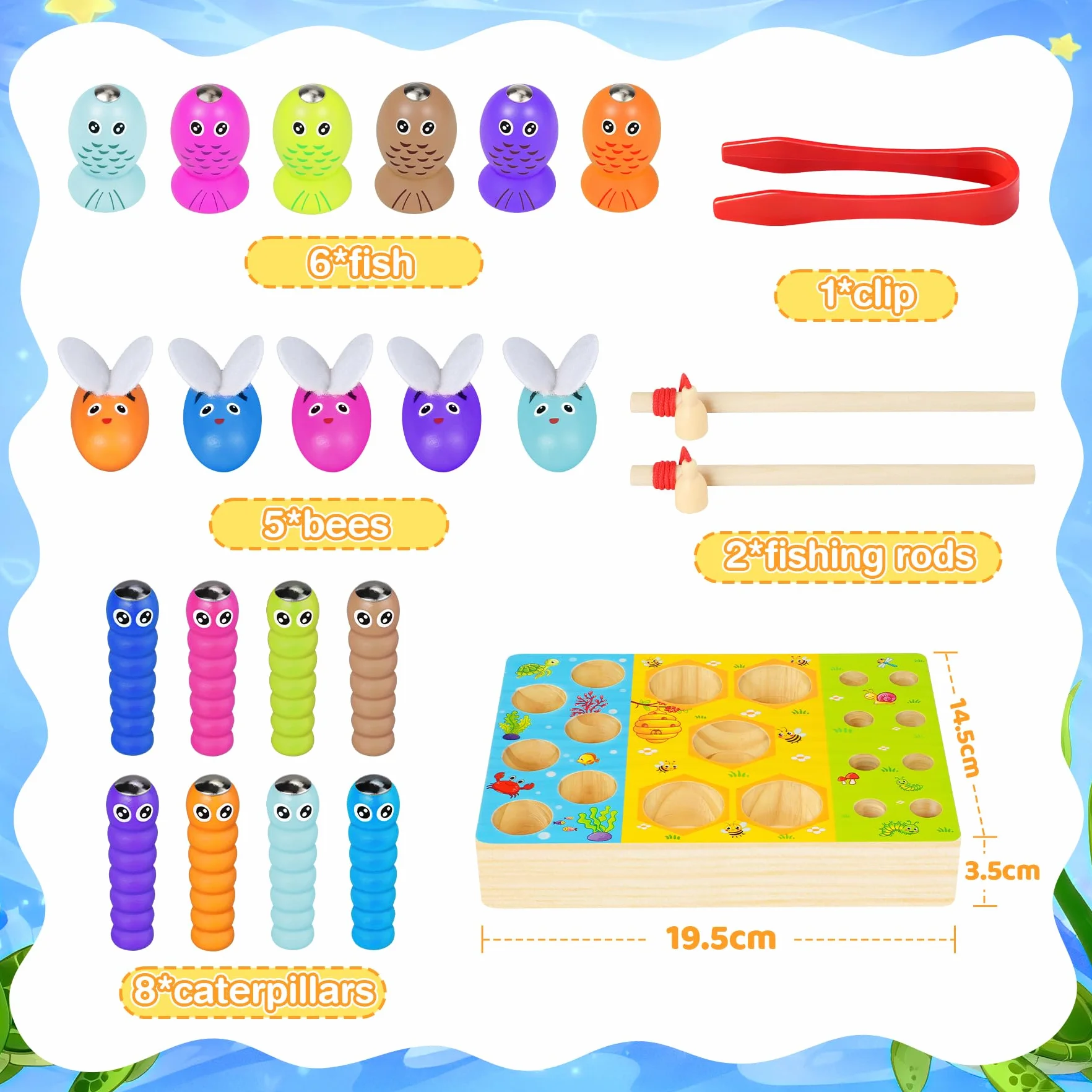 COOLJOY Giocattolo Partire dai 2 Anni Gioco di Pesca Magnetica Montessori Giocattolo Magnetico Giocattolo in Legno Regalo per Ragazzo e Ragazza Montessori Giocattoli a Partire dai 2 3 Anni