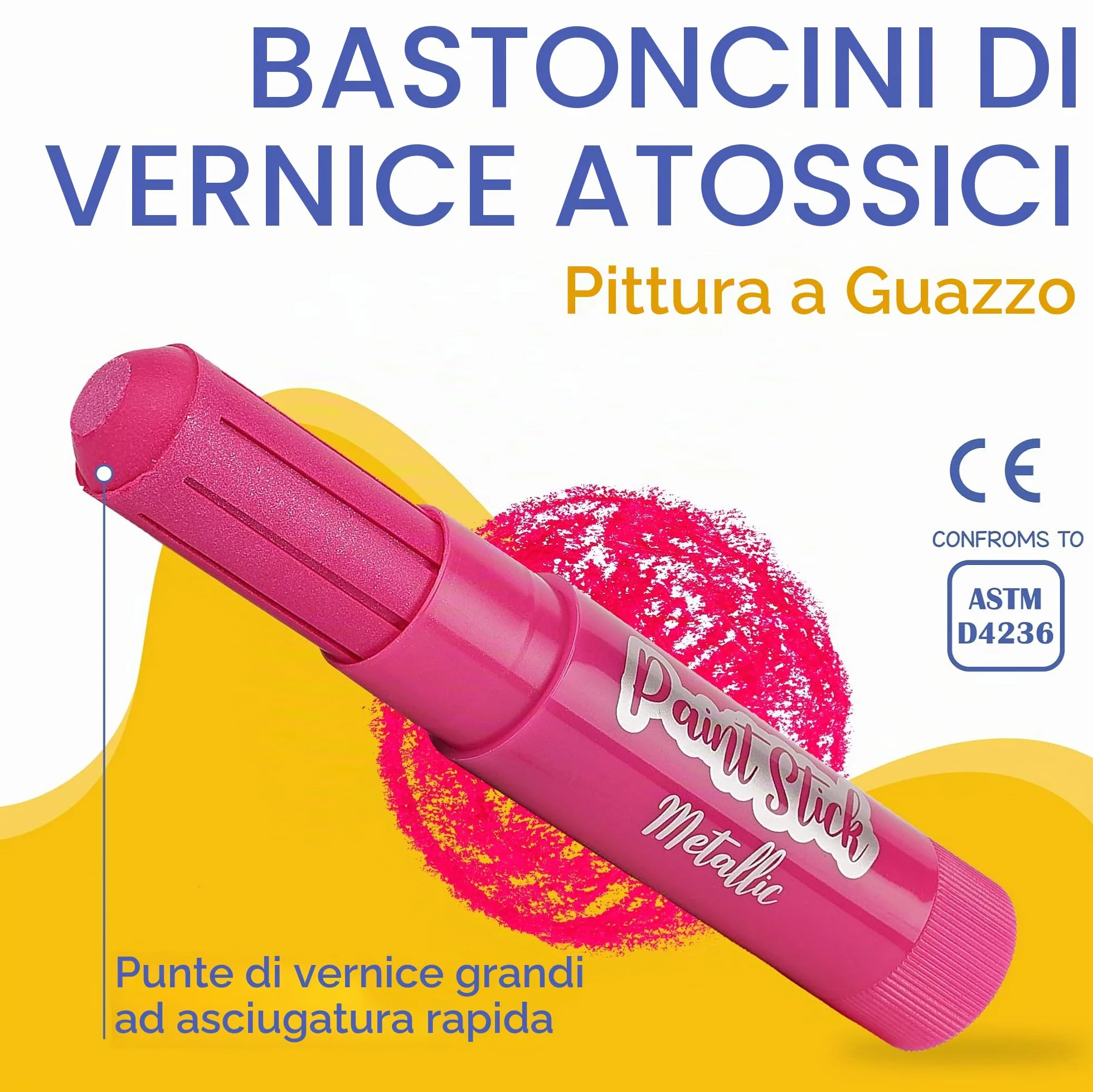 Zenacolor 30 bastoncini di vernice per bambini, forniture artistiche per bambini, in tinta unita