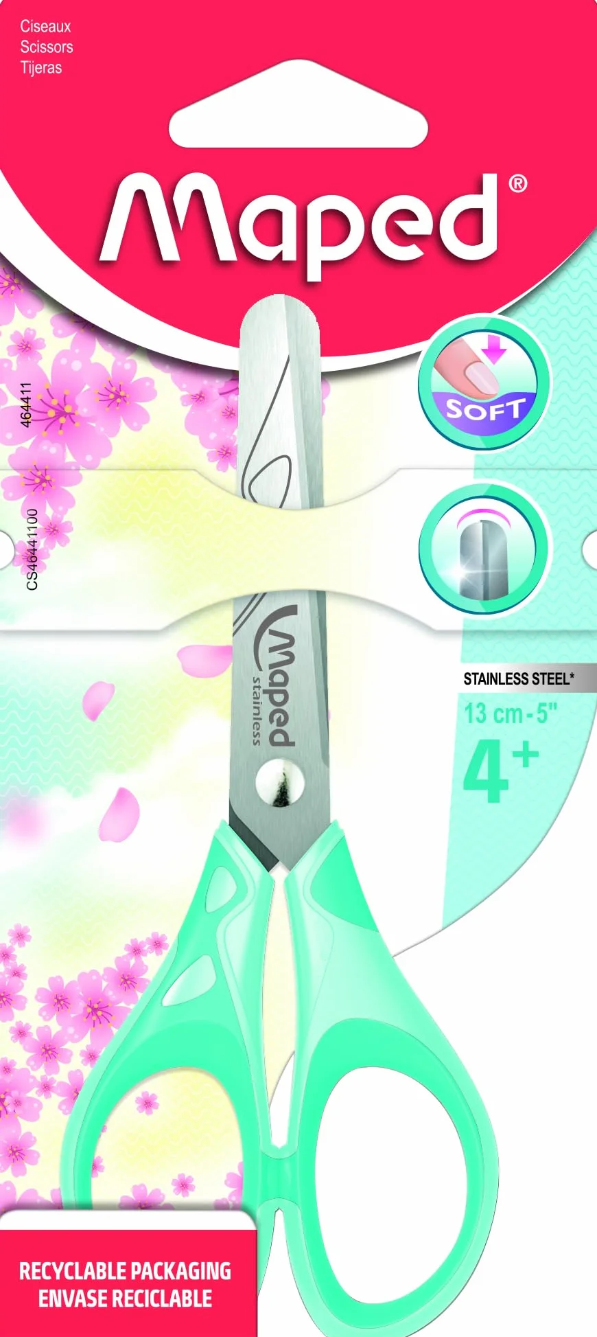 Maped - Forbici Sensoft 13 Cm con anelli flessibili ed ergonomia 3D - Forbici dai 4 anni - Per asilo e elemtari - Punta arrotondata per una massima sicurezza - Colori pastello casuali