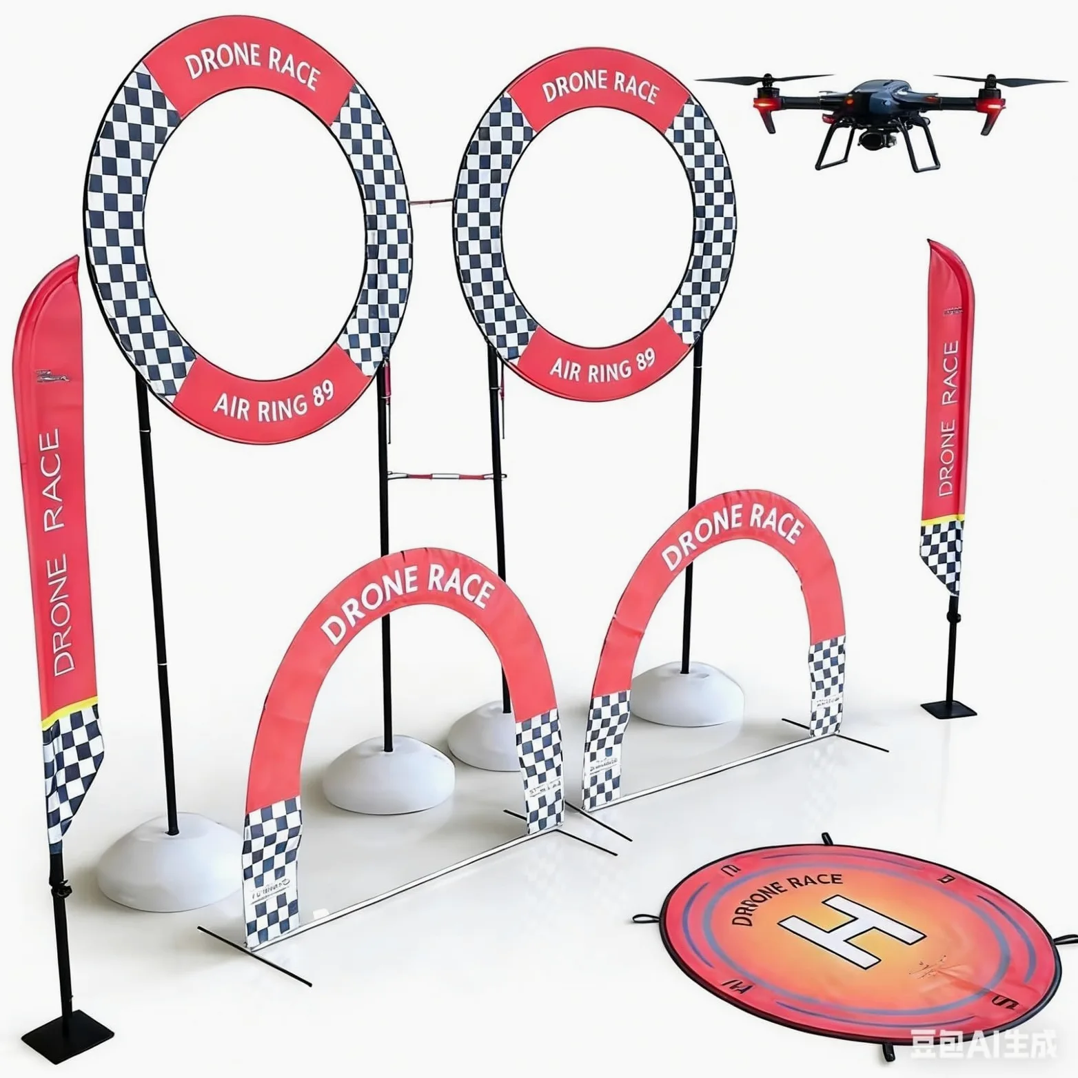 Drone - Kit di corse ad ostacoli con cancelli da corsa, bandiere e tappetino di atterraggio per allenamento indoor outdoor