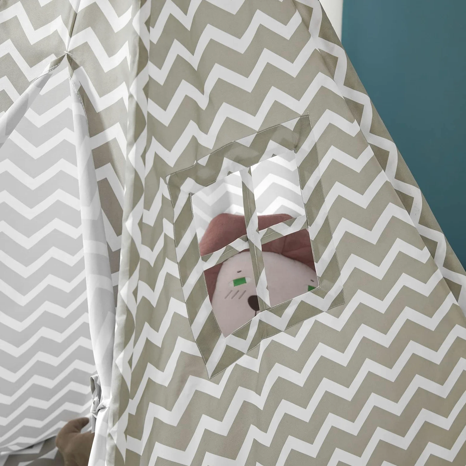 SoBuy Tenda Tipi Bambini 109x109x165cm Cameretta | casetta gioco con tappetino, finestra e tenda apribile, struttura in pino OSS03