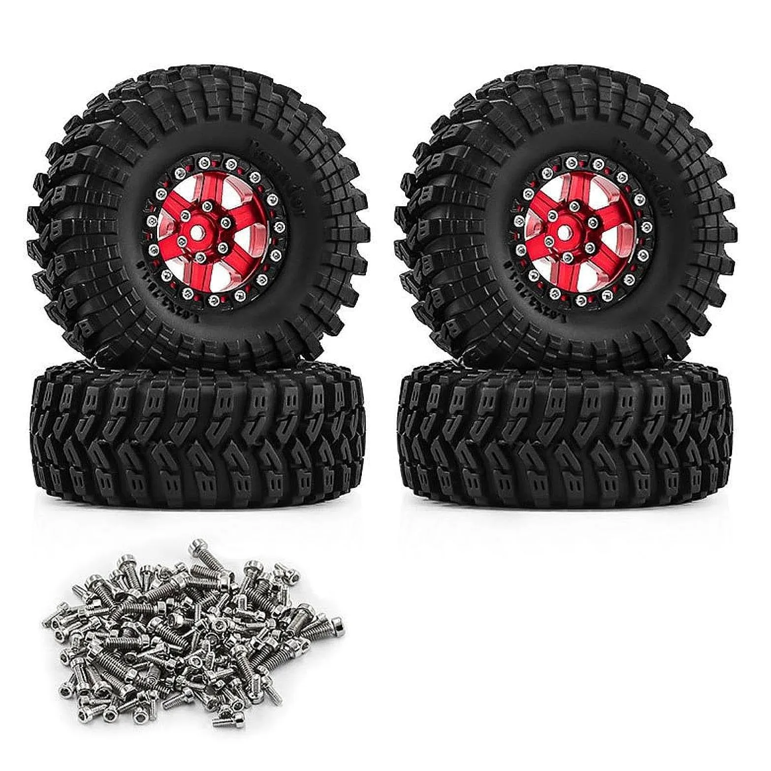 4 Pezzi Ruote Auto Giocattolo Pneumatici Parti Ricambio RC Resistenti in Alluminio Adatti per Modellismo Manutenzione Auto Radiocomandate, Rosso